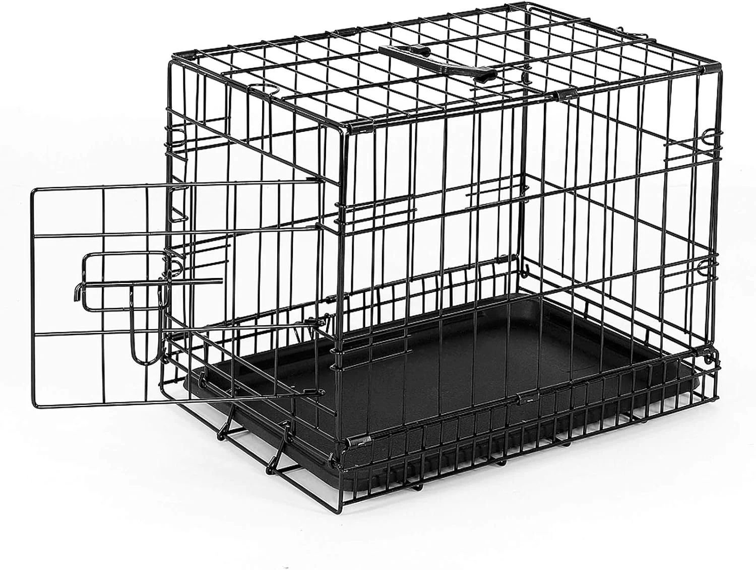 باکس حمل حیوانات خانگی لیونتو برای سگ و گربه، قفس حمل و نقل چند منظوره با سینی پلاستیکی بهداشتی، 45 x 31 x 36 سانتی متر، باکس فلزی سگ با قفل های ایمنی محکم و جداکننده، مشکی