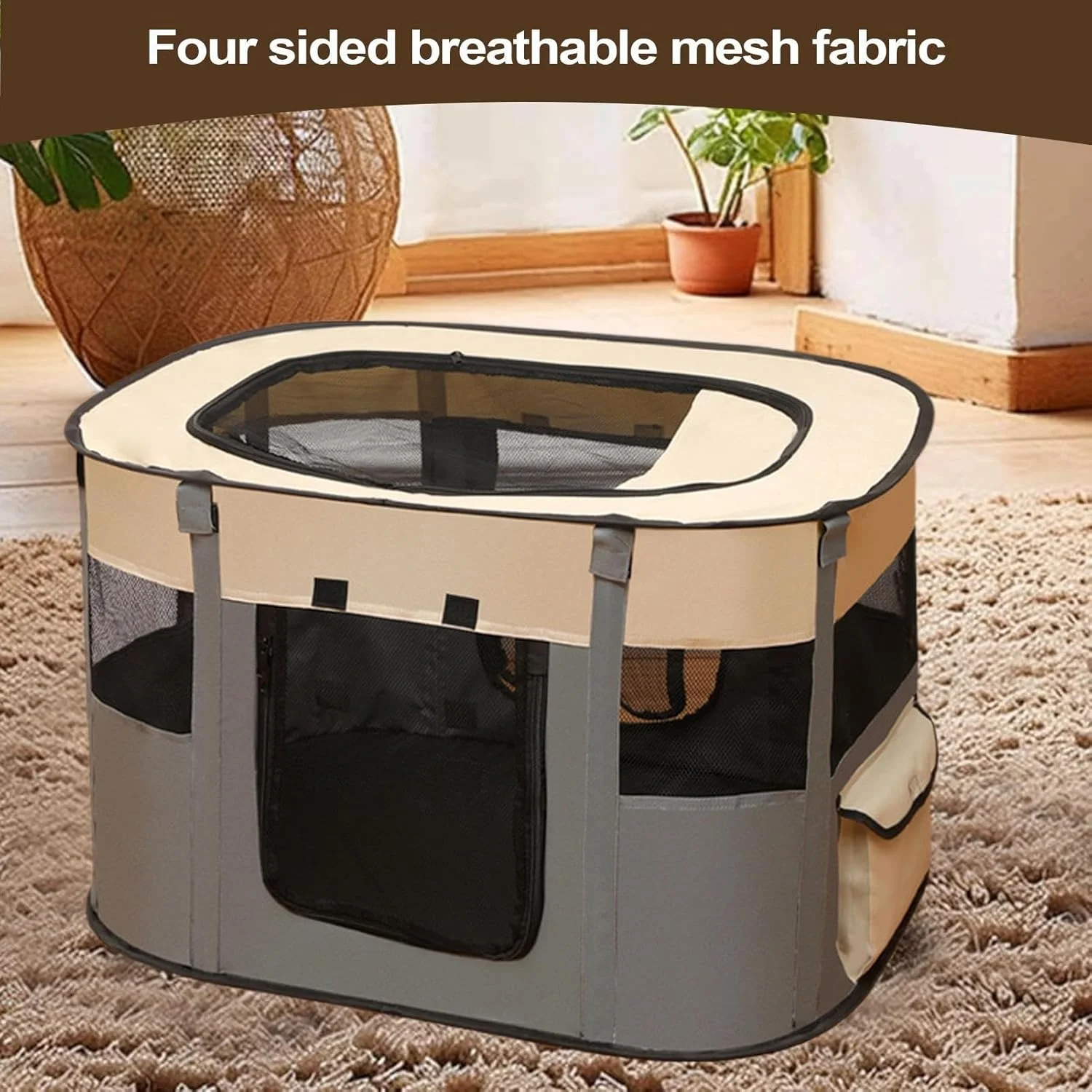 چادر بچه گربه - پارک بازی تاشو برای توله سگ، مناسب فضای داخلی | قفس تاشو و قابل تنفس برای آپارتمان، بالکن، پاسیو، اتاق نشیمن، حیاط، کمپینگ، مسافرت، خانه و حیاط خلوت