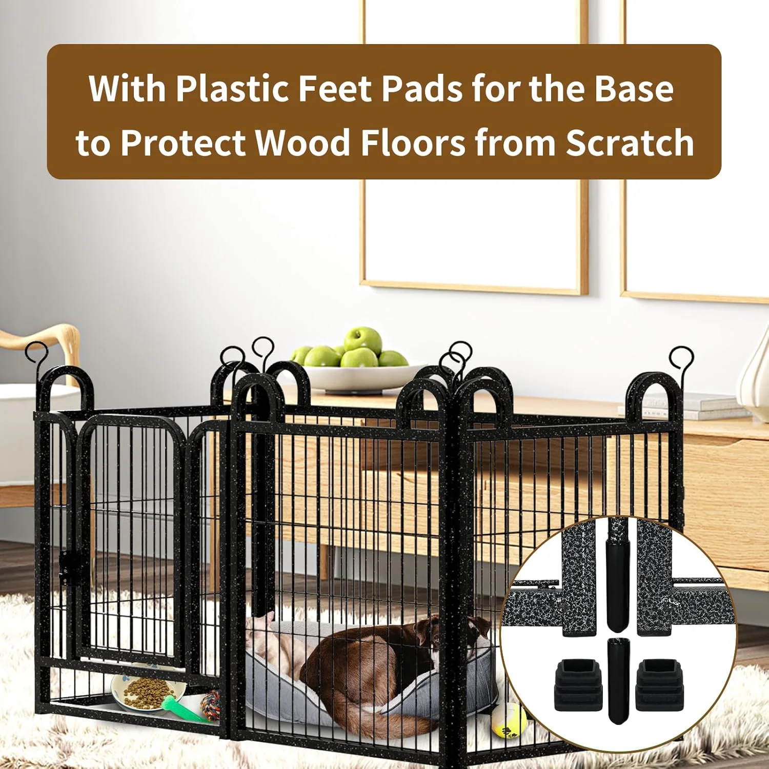 محوطه بازی توله سگ Kfvigoho، 8 پنل، حصار سگ کوچک، مناسب برای استفاده در فضای باز و داخل خانه، ارتفاع 24 اینچ، ضد زنگ با درب، محوطه بازی قابل حمل سگ برای کمپینگ با RV و حیاط، مجموع 15 فوت، 17 فوت مربع، مشکی برفی