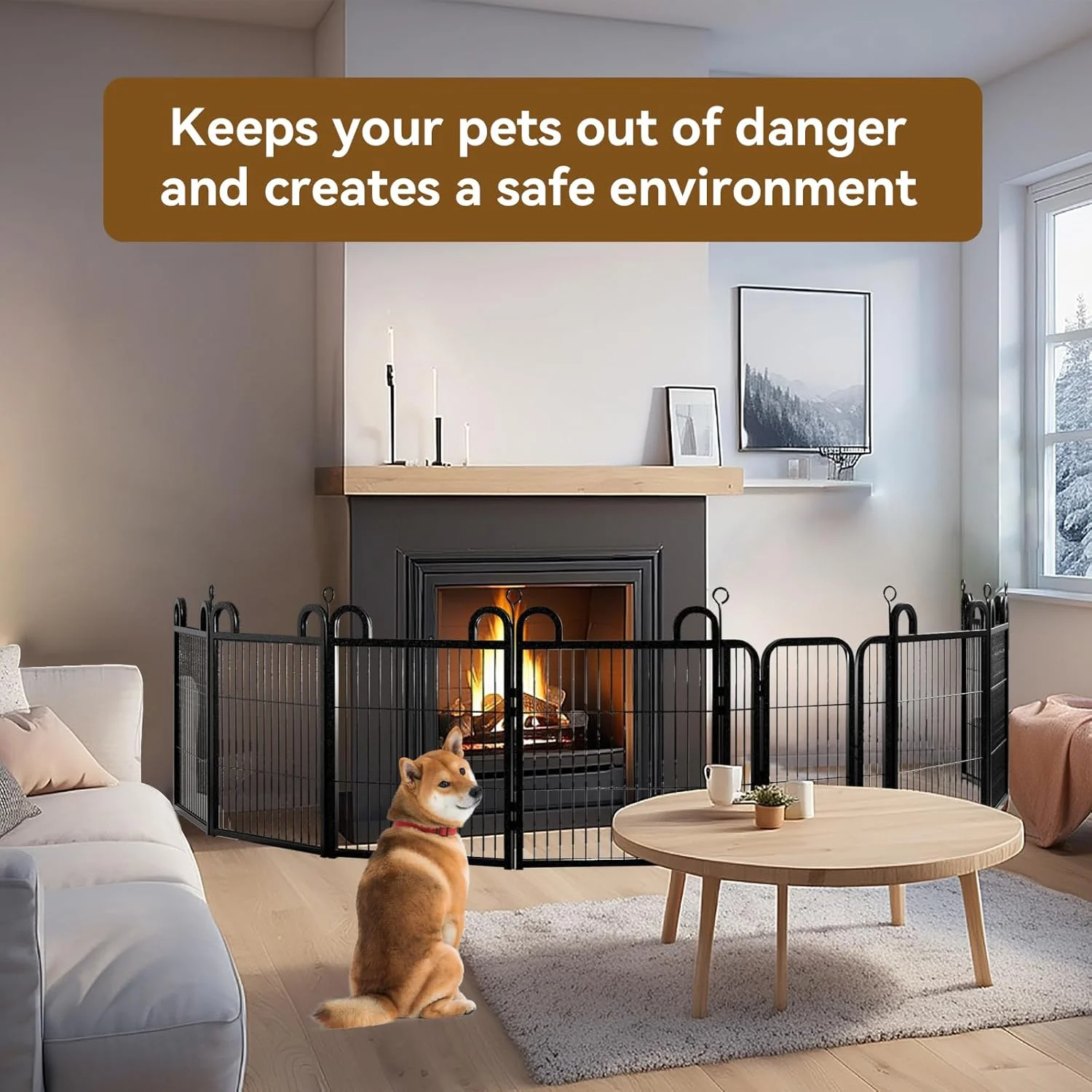 محوطه بازی توله سگ Kfvigoho، 8 پنل، حصار سگ کوچک، مناسب برای استفاده در فضای باز و داخل خانه، ارتفاع 24 اینچ، ضد زنگ با درب، محوطه بازی قابل حمل سگ برای کمپینگ با RV و حیاط، مجموع 15 فوت، 17 فوت مربع، مشکی برفی