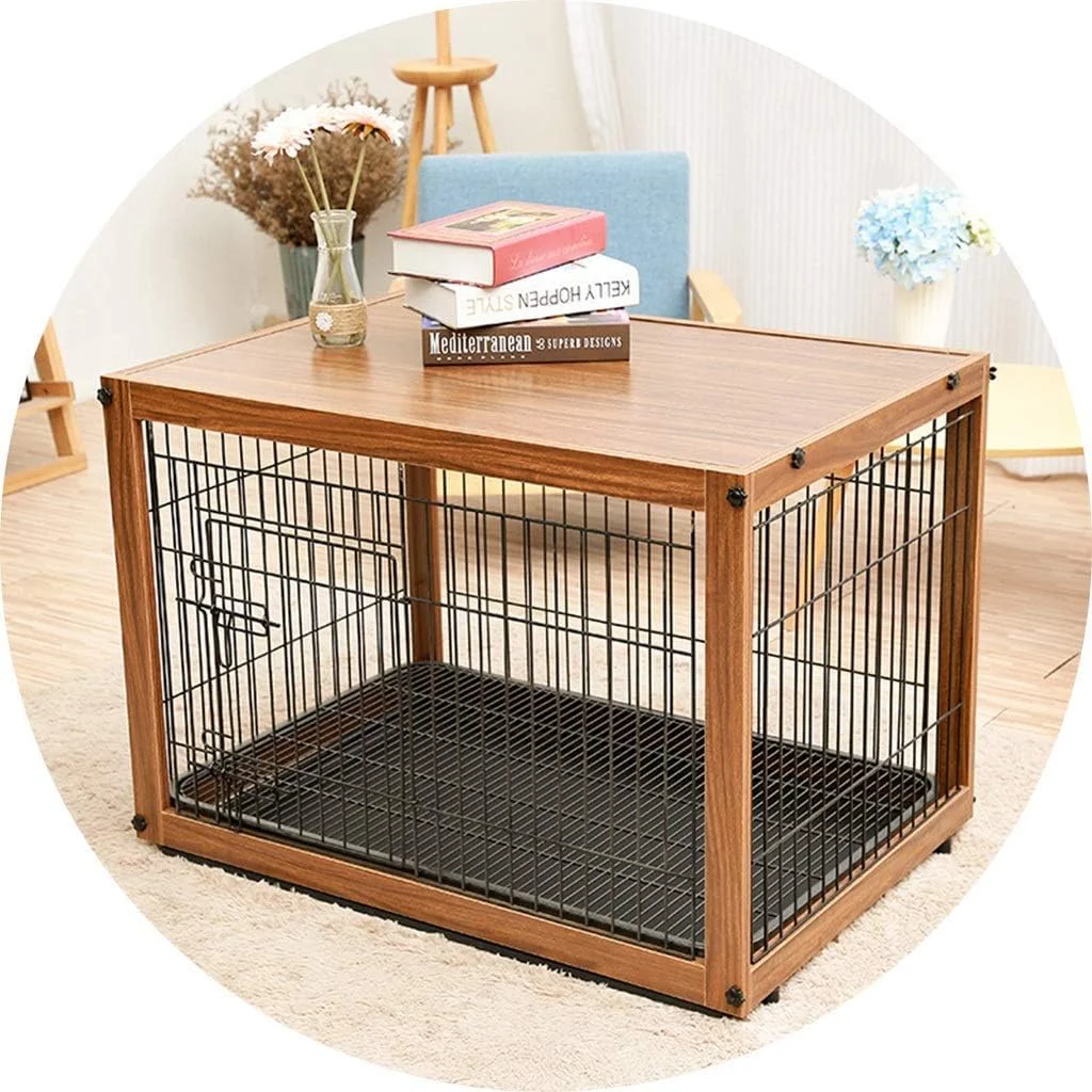 قفس سگ WYJW Kennels، چوبی، آهن فرفورژه، مناسب سگ های کوچک و متوسط، حصار سگ داخلی، لوازم قفس جداسازی حیوانات خانگی بزرگ و بادوام (رنگ: A، اندازه: 95x65.5x66cm)