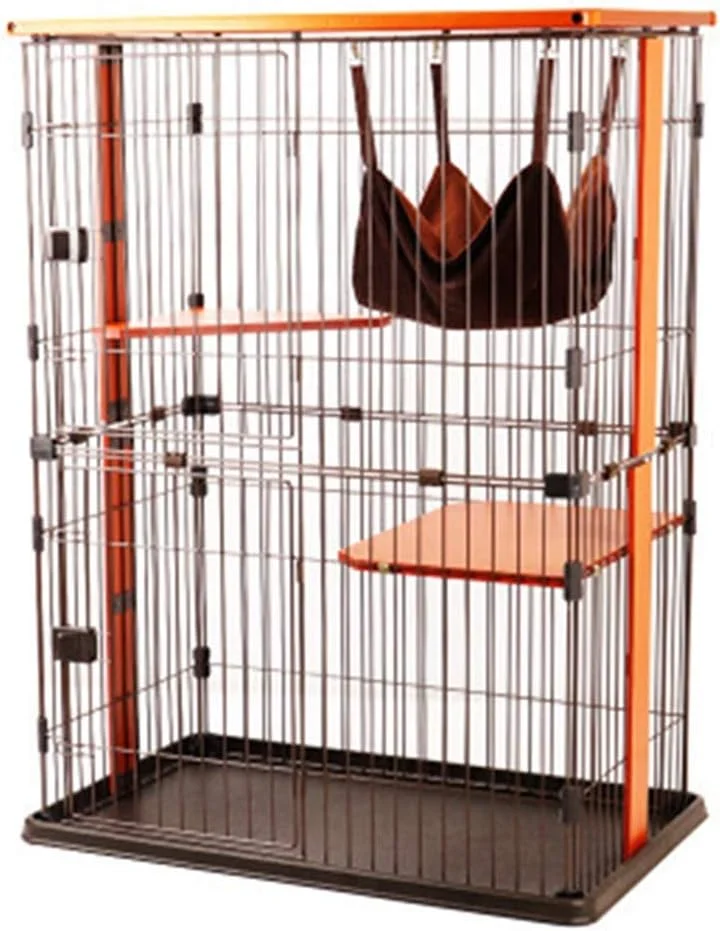 قفس سگ چوبی بزرگ WYJW Kennels، حصار گربه دو لایه، قفس حیوانات خانگی سگ و خرگوش خانگی داخلی، مونتاژ آسان (رنگ: قهوه ای، اندازه: 85x54x118 سانتی متر)