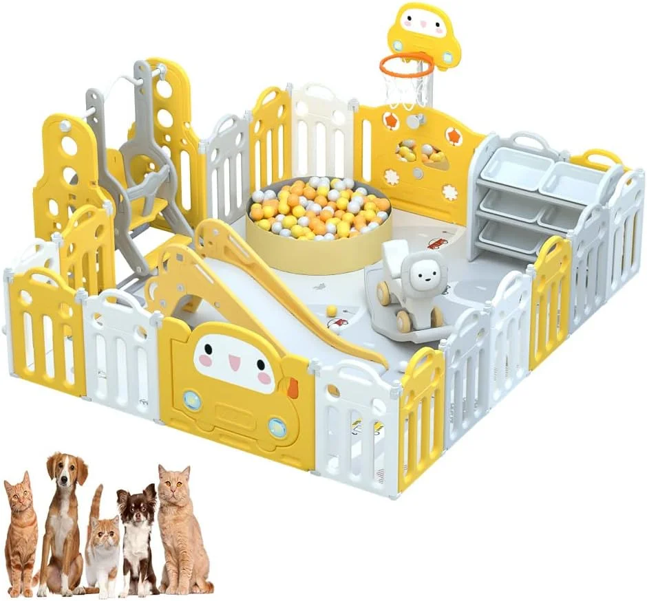 JUHAIYUAN Passage Barrier & Pen with Wall Mount Kit, Pet Delivery Room, Pet Pen and Fence, Pet Toy, 17 Panel Pet Enclosure, Includes Lockable Pet Door, Hardware Mount or freestanding
