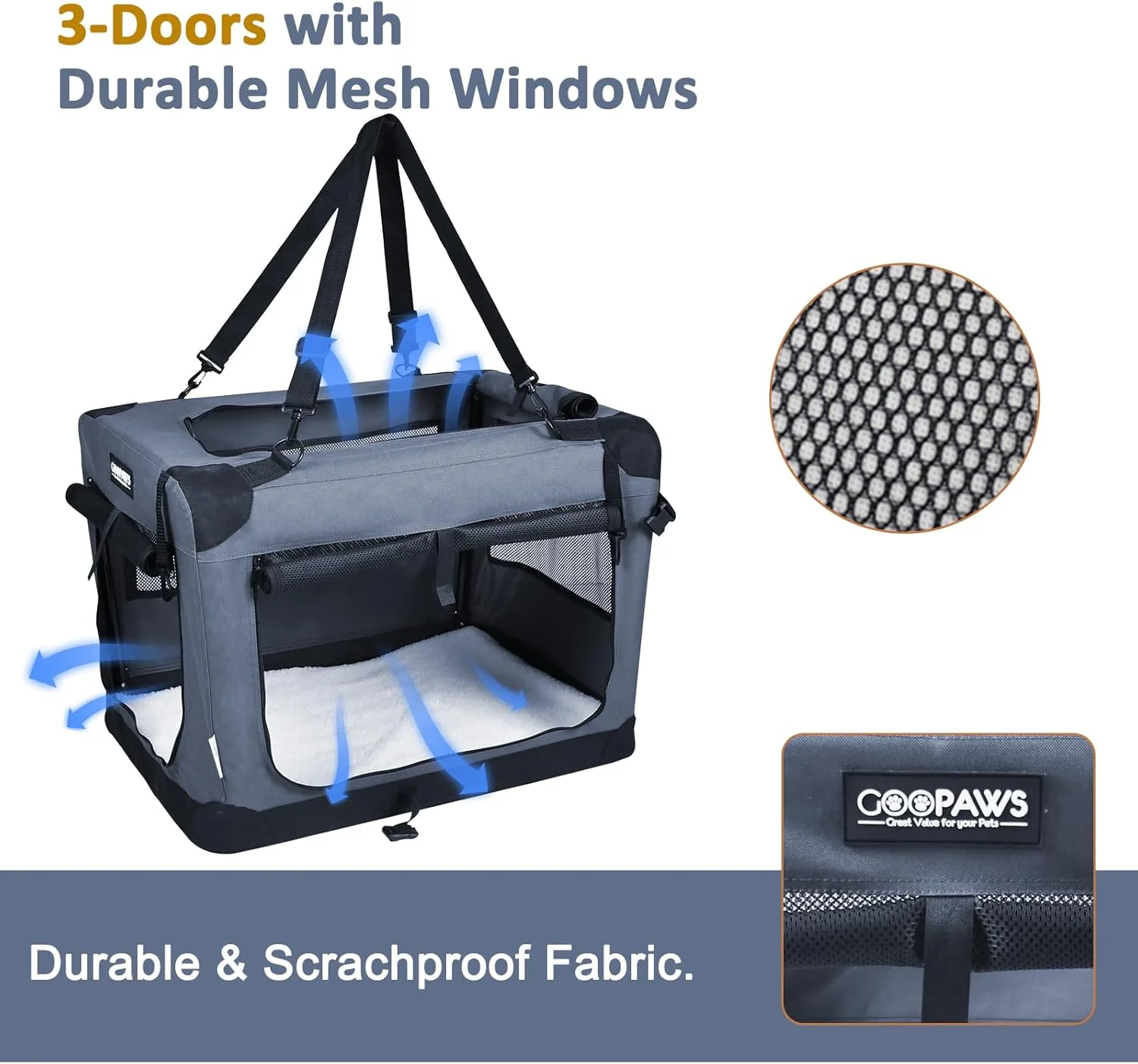 جعبه حمل نرم حیوانات خانگی JESPET با ابعاد 36 اینچ، سه درب، تاشو، مناسب سفر، دارای بند و تشک پشمی برای سگ ها و گربه ها، مناسب استفاده در داخل و خارج از خانه، رنگ مشکی (طول 91.44 سانتی متر، عرض 60.96 سانتی متر، ارتفاع 68.58 سانتی متر، خاکستری)