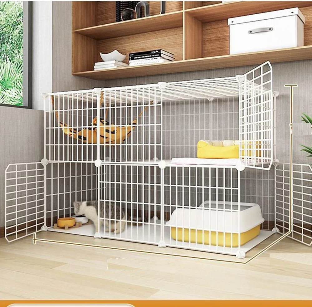 Cat Cage Indoor DIY Cat Playpen Detachable Metal Wire Kennels Cat Cage Indoor Cat Enclosures DIY Cat Playpen Metal Kennel (White 3/2 Tier)