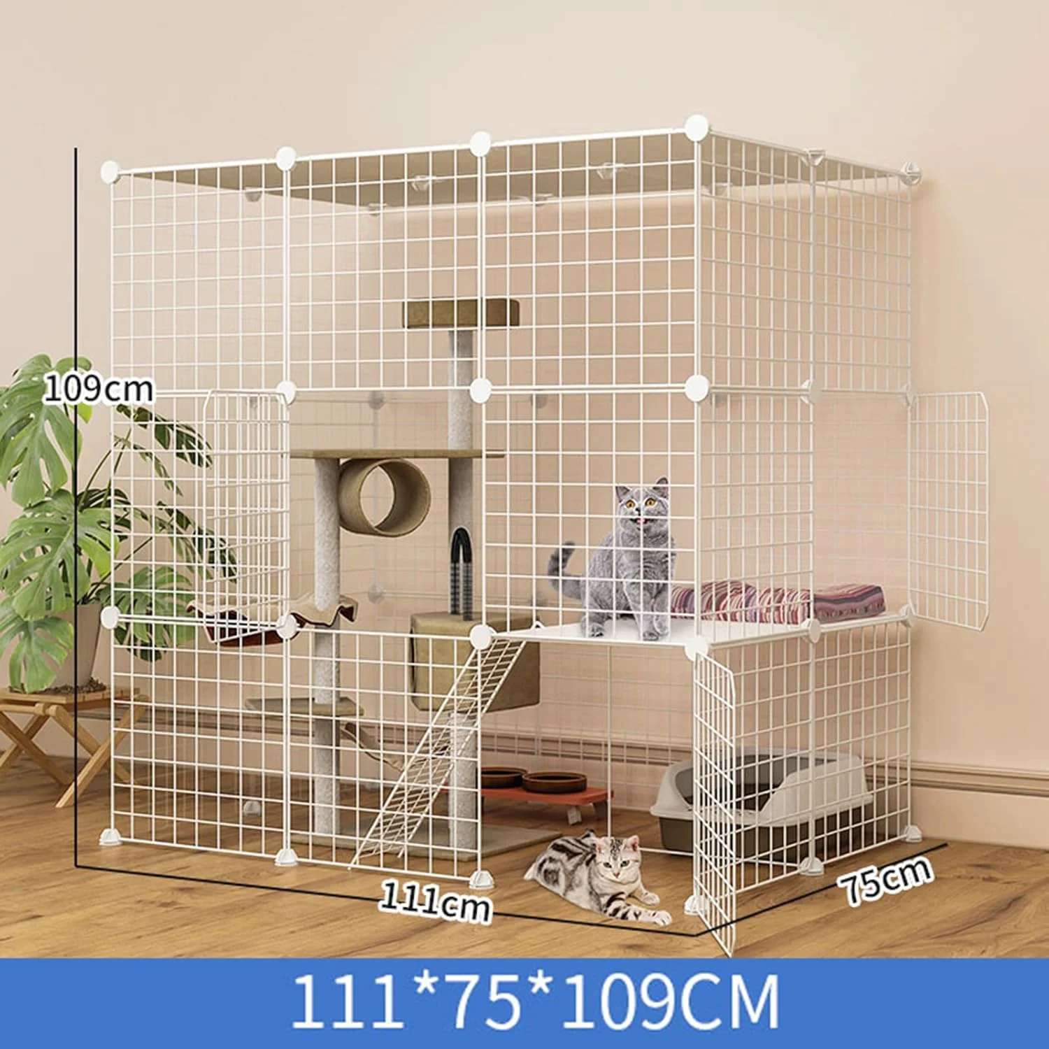 قفس بزرگ سیمی قابل حمل تاشو مناسب حیوانات خانگی سگ و گربه، 111 * 75 * 109 سانتی متر