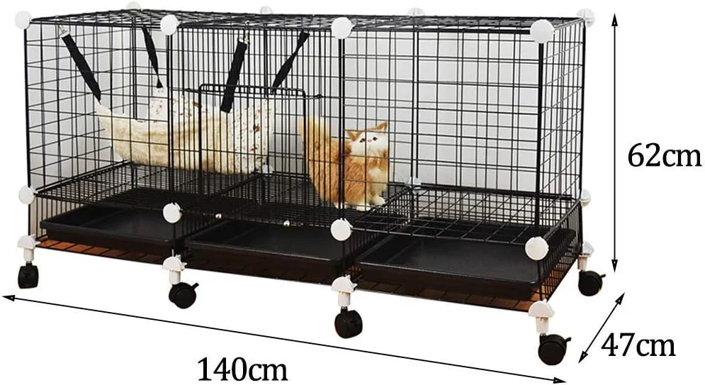 قفس گربه، خانه آپارتمانی گربه خانگی قابل حمل DIY، حصار حیوانات خانگی سیمی فلزی، محوطه بازی توله سگ، جعبه حمل و نقل، 95 * 47 * 62 سانتی متر (اندازه: 95 * 47 * 62 سانتی متر)