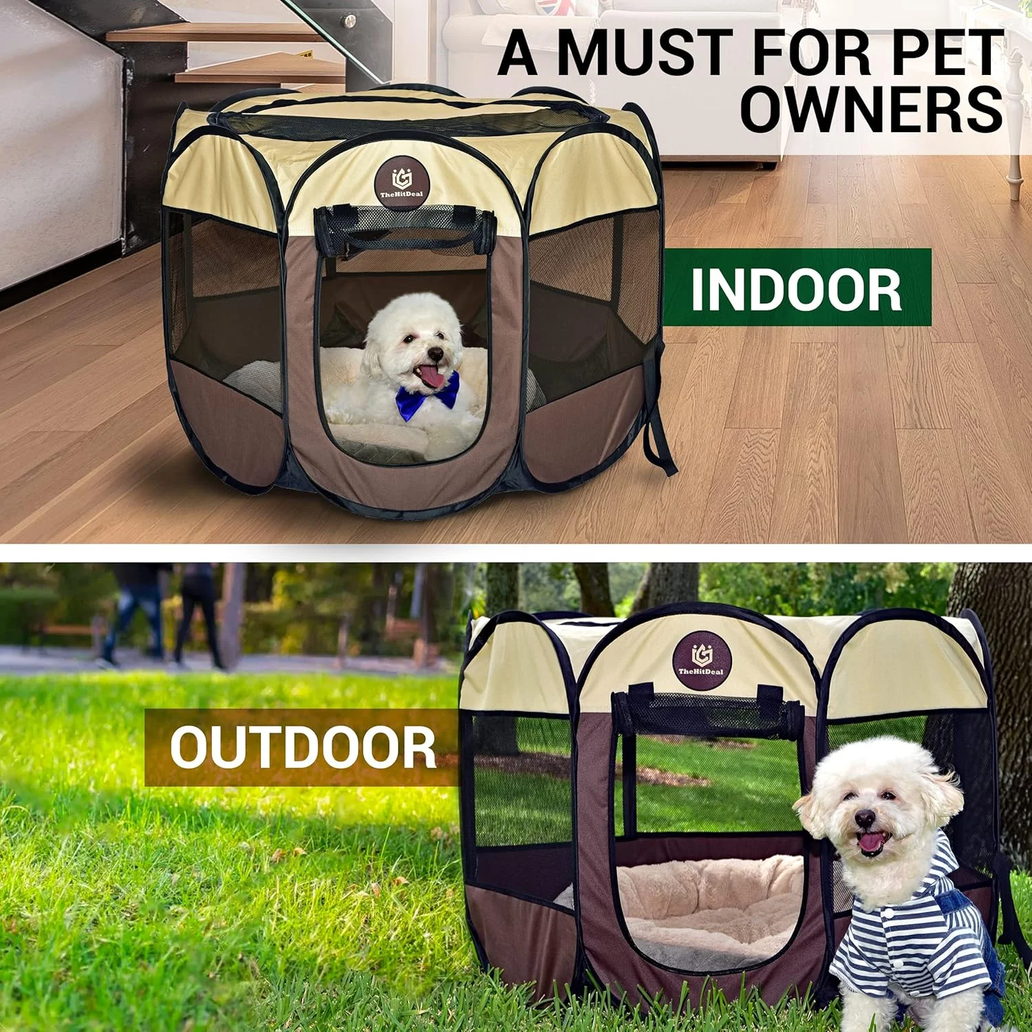 محوطه بازی قابل حمل حیوانات خانگی TheHitDeal، سایز متوسط - چادر حیوانات خانگی/سگ/گربه/خرگوش برای استفاده در داخل و خارج از منزل، نصب آسان، تاشو، قابل شستشو، تنفس پذیر، جنس قوی و تقویت شده - دارای کیف حمل محوطه بازی قابل حمل حیوانات خانگی TheHitDeal، سایز متوسط - چادر حیوانات خانگی/سگ/گربه/خرگوش برای استفاده در داخل و خارج از منزل، نصب آسان، تاشو، قابل شستشو، تنفس پذیر، جنس قوی و تقویت شده - دارای کیف حمل