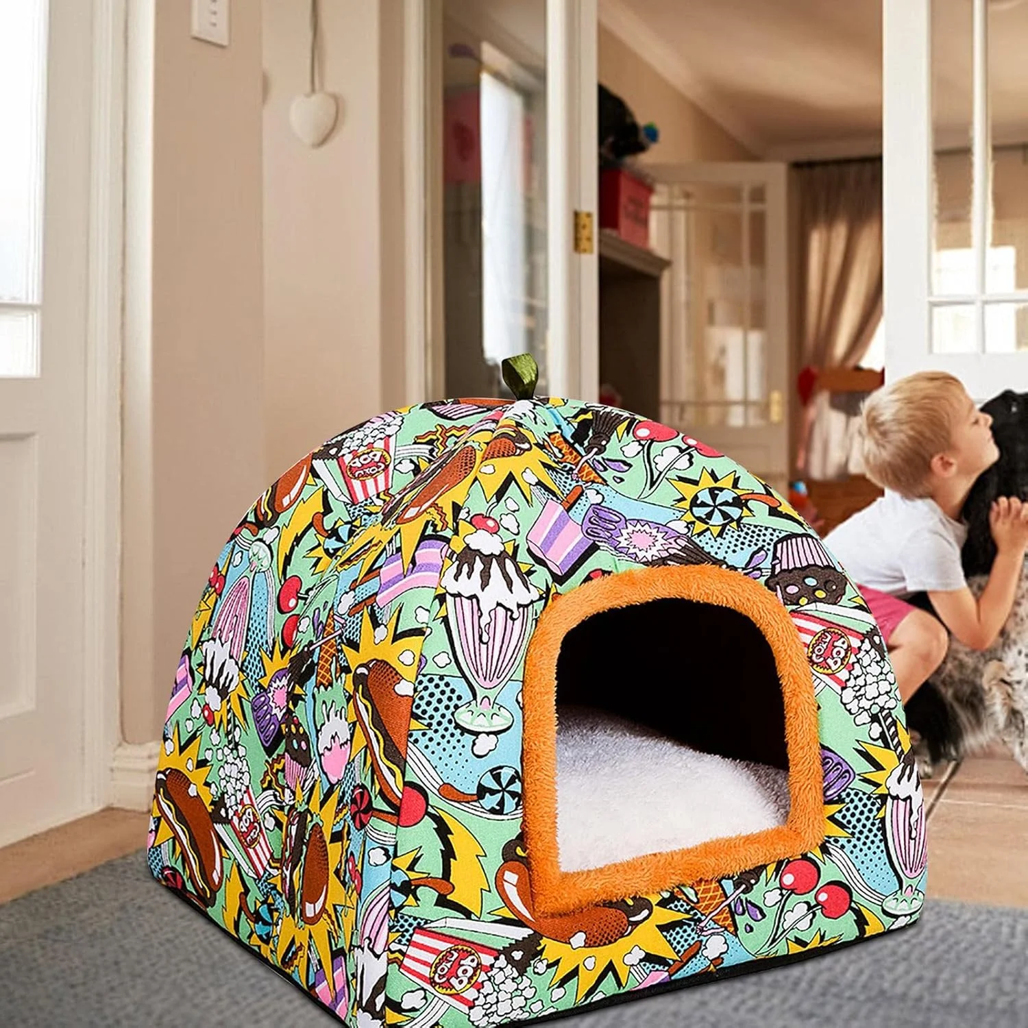 خانه سگ سرپوشیده، خانه سگ گرم، خانه گربه، تخت خواب نرم حیوانات خانگی چادر سرپوشیده سبد لانه خواب مخملی گرم با کوسن لوازم جانبی سگ مسافرتی