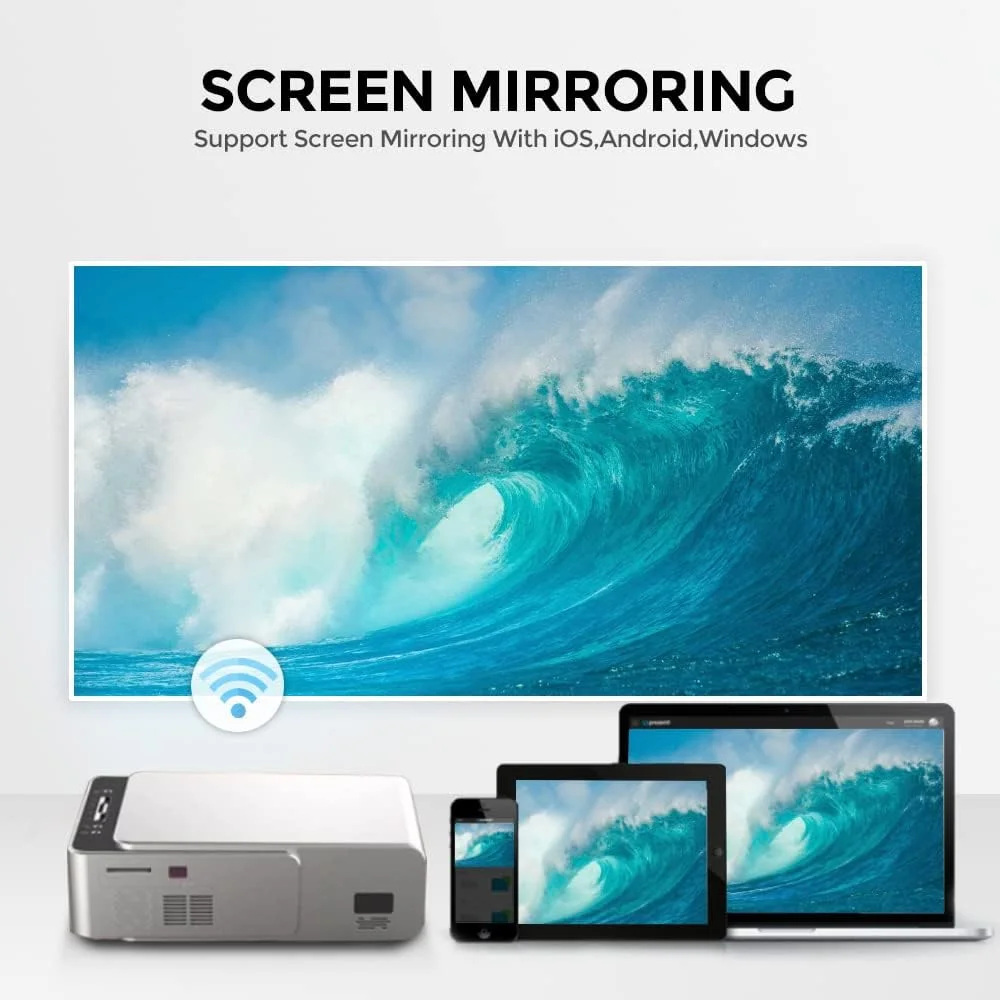 پروژکتور ویدئویی اندروید Wownect T6 با روشنایی 3500 لومن، پشتیبانی از HD 1080P، پروژکتور فیلم قابل حمل با نمایشگر 120 اینچی، دانلود برنامه ها، بلوتوث، وای فای، پروژکتور سینمای خانگی سازگار با پورت های HDMI/USB/AV