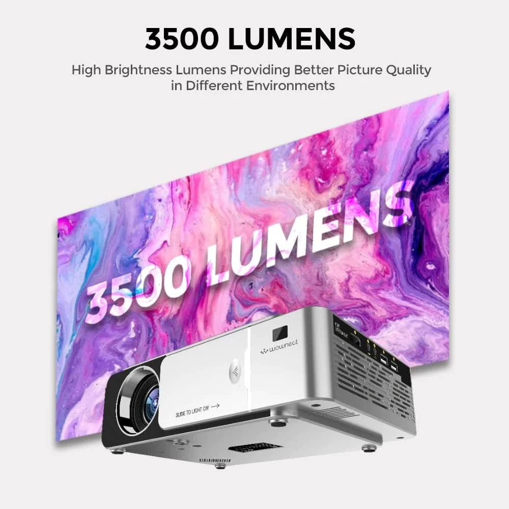 پروژکتور ویدئویی اندروید Wownect T6 با روشنایی 3500 لومن، پشتیبانی از HD 1080P، پروژکتور فیلم قابل حمل با نمایشگر 120 اینچی، دانلود برنامه ها، بلوتوث، وای فای، پروژکتور سینمای خانگی سازگار با پورت های HDMI/USB/AV