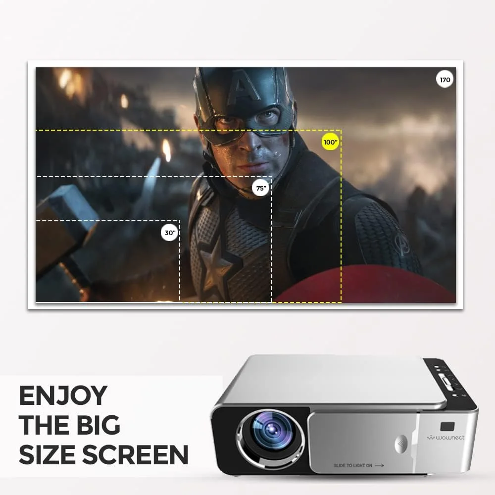 پروژکتور ویدئویی اندروید Wownect T6 با روشنایی 3500 لومن، پشتیبانی از HD 1080P، پروژکتور فیلم قابل حمل با نمایشگر 120 اینچی، دانلود برنامه ها، بلوتوث، وای فای، پروژکتور سینمای خانگی سازگار با پورت های HDMI/USB/AV