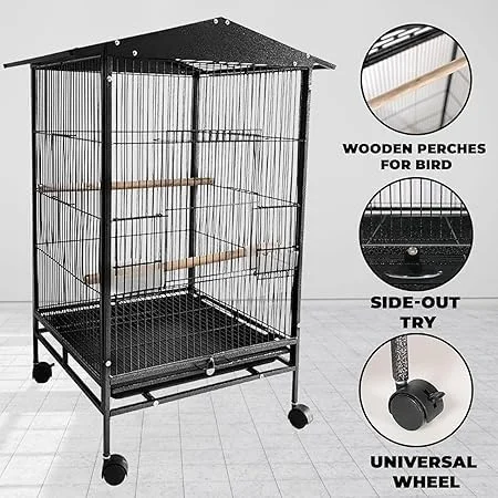 محوطه بازی حیوانات خانگی هاپ هاپ 38 اینچی: قفس فلزی جادار با سینی جداشدنی، غذاخوری و آبخوری - قفس پرنده چند منظوره برای قفس حیوانات خانگی و لوازم جانبی مناسب