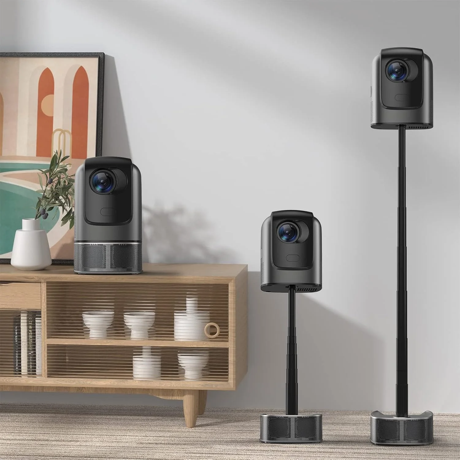 پروژکتور قابل حمل 1080p تریفی، 1200 لومن، با پایه بالابر، با Wi-Fi و بلوتوث، با بلندگو، پروژکتور سینمای خانگی برای HDMI، USB، PC، جعبه تلویزیون، تلفن iOS و Android