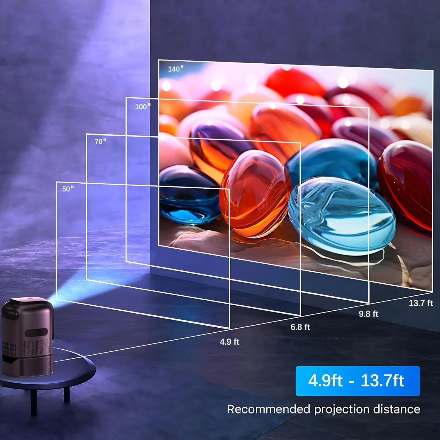 پروژکتور قابل حمل 1080p تریفی، 1200 لومن، با پایه بالابر، با Wi-Fi و بلوتوث، با بلندگو، پروژکتور سینمای خانگی برای HDMI، USB، PC، جعبه تلویزیون، تلفن iOS و Android