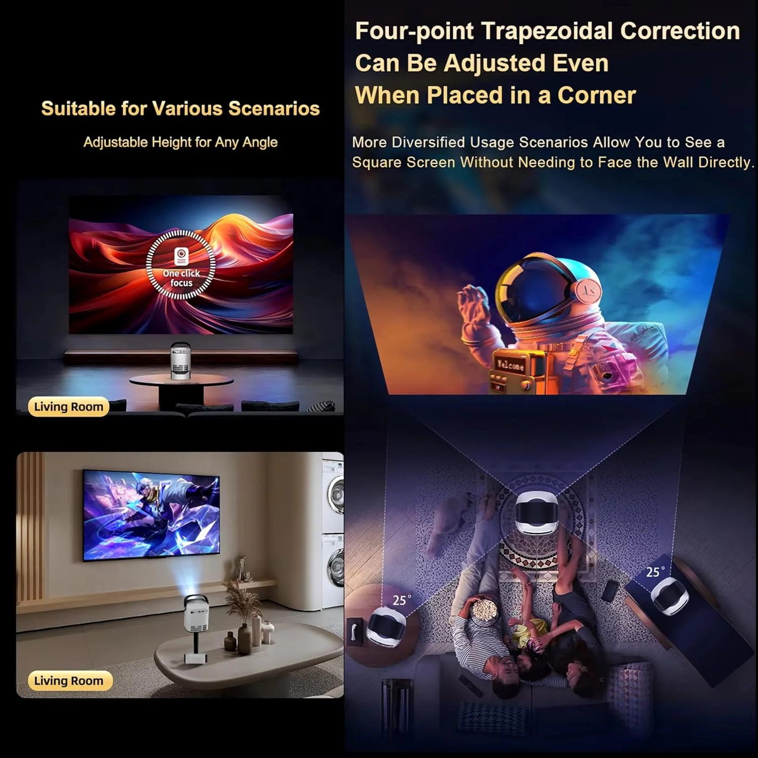 پروژکتور قابل حمل 4K توشیونیکس با پایه داخلی، 12000 لومن، رزولوشن اصلی 1080P، وای فای 5G، بلوتوث، تصحیح کیستون، بلندگوهای Hi-Fi، Screen Mirroring، سازگار با HDMI/USB/PC/TV Box برای سینمای خانگی