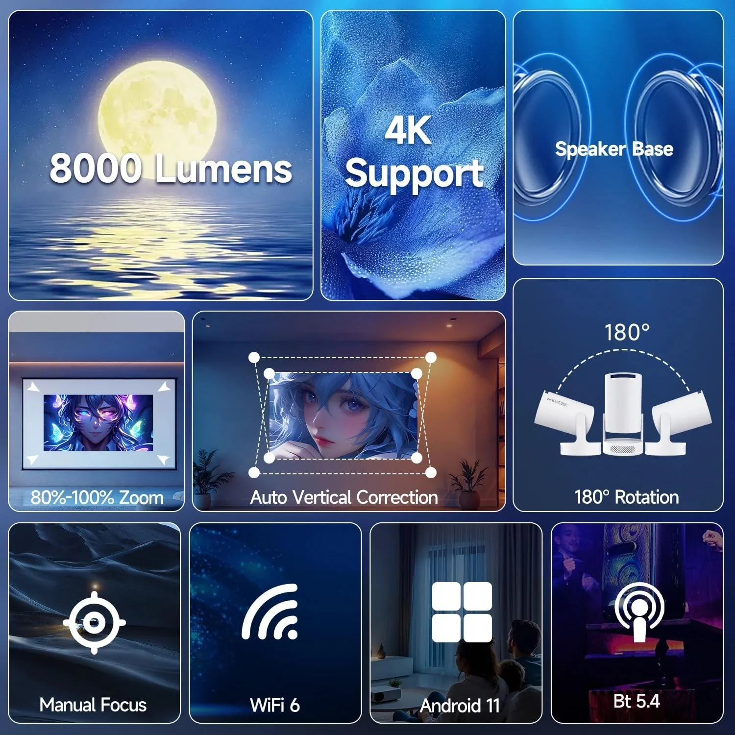 پروژکتور مینی HY300 PRO+ 4K اندروید 11، وای فای دوگانه 6، بلوتوث 5.4، کیفیت 1080P HD، رزولوشن 1280x720P، چرخش 180 درجه، تصحیح خودکار کیستون، 280 انسی لومن، سینمای خانگی قابل حمل و سینمای فضای باز، پشتیبانی از iOS/Android/TV Stick/ پروژکتور مینی HY300 PRO+ 4K اندروید 11، وای فای دوگانه 6، بلوتوث 5.4، کیفیت 1080P HD، رزولوشن 1280x720P، چرخش 180 درجه، تصحیح خودکار کیستون، 280 انسی لومن، سینمای خانگی قابل حمل و سینمای فضای باز، پشتیبانی از iOS/Android/TV Stick/