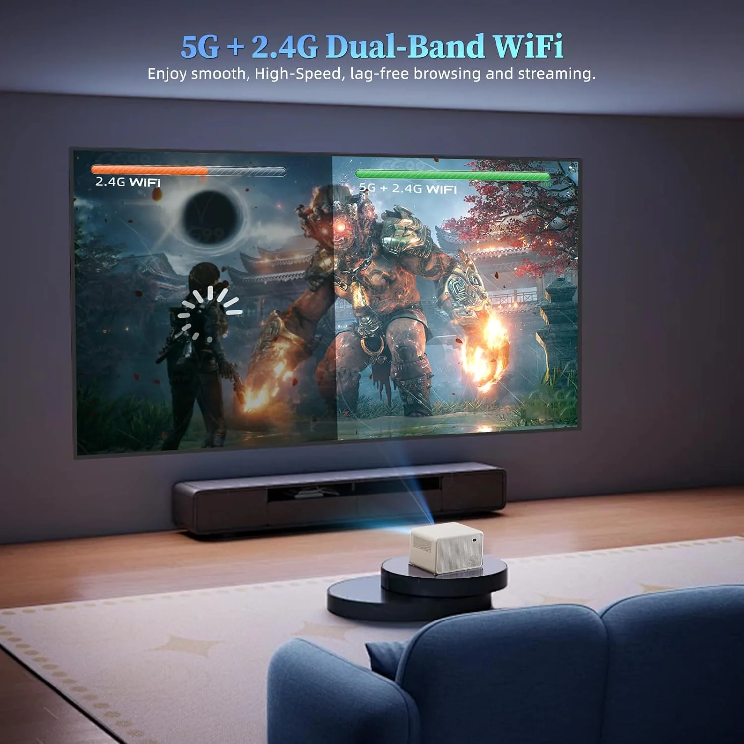 پروژکتور ویدئویی با وای فای 5G و بلوتوث 5.1، پروژکتور خانگی 1080P واقعی با بلندگو، پروژکتور فیلم فضای باز 16000LM، حداکثر 200 اینچ سازگار با آیفون / اندروید / تی وی استیک / لپ تاپ / HDMI / USB پروژکتور ویدئویی با وای فای 5G و بلوتوث 5.1، پروژکتور خانگی 1080P واقعی با بلندگو، پروژکتور فیلم فضای باز 16000LM، حداکثر 200 اینچ سازگار با آیفون / اندروید / تی وی استیک / لپ تاپ / HDMI / USB