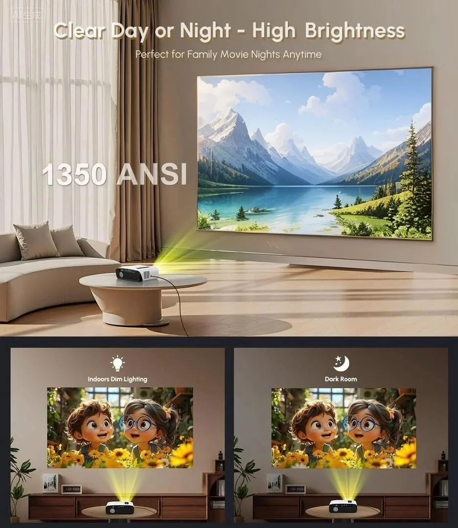 پروژکتور سینمای خانگی 4K UHD با روشنایی 1350 انسی لومن مناسب استفاده در روز، پروژکتور هوشمند اندروید 4K با WiFi6 بلوتوث 5.2، NFC، HDMI ARC برای فیلم در فضای باز، اتاق خواب، بازی های ویدیویی، تلفن های هوشمند، نتفلیکس و یوتیوب داخلی پروژکتور سینمای خانگی 4K UHD با روشنایی 1350 انسی لومن مناسب استفاده در روز، پروژکتور هوشمند اندروید 4K با WiFi6 بلوتوث 5.2، NFC، HDMI ARC برای فیلم در فضای باز، اتاق خواب، بازی های ویدیویی، تلفن های هوشمند، نتفلیکس و یوتیوب داخلی