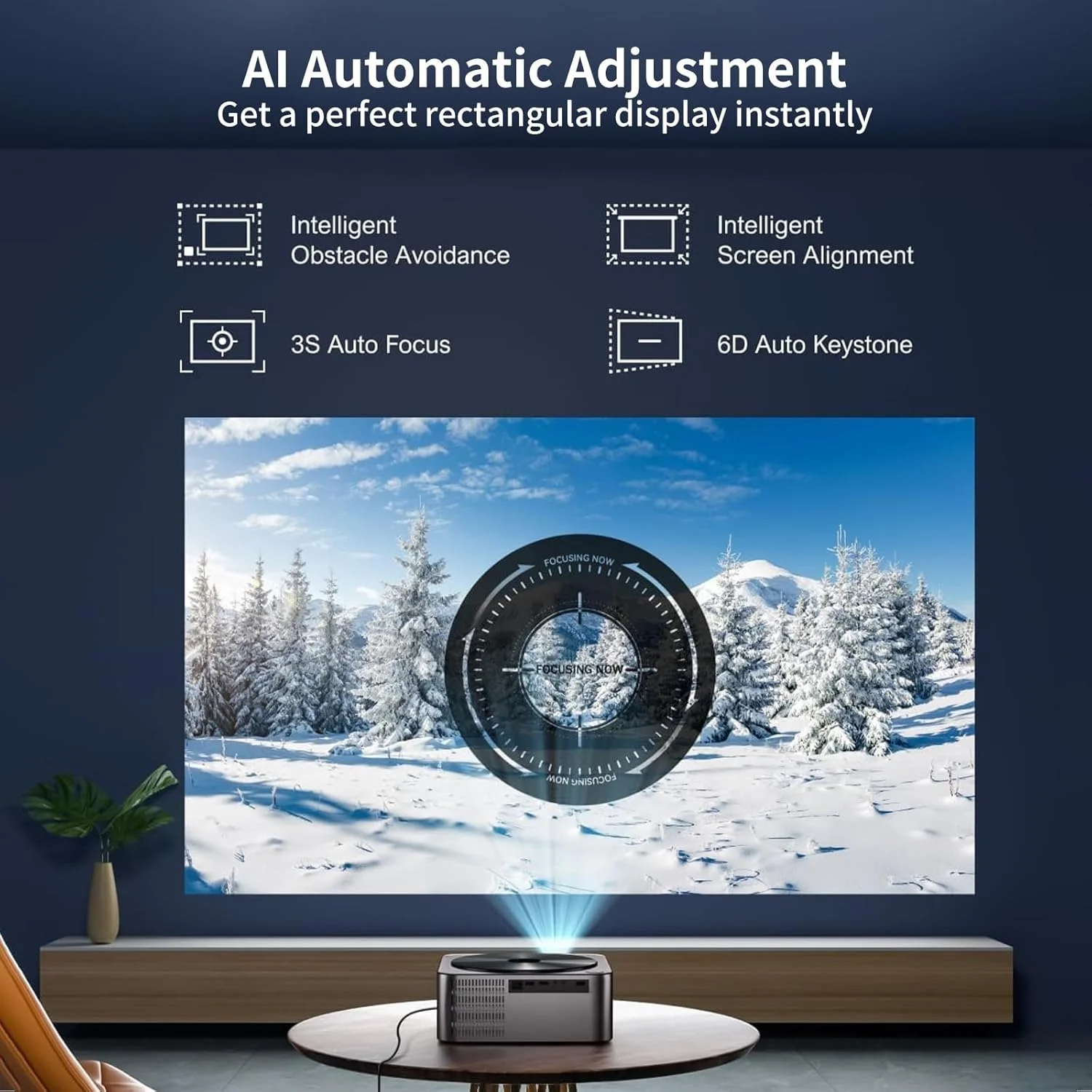 پروژکتور 4K [1200 ANSI/دارای مجوز رسمی نتفلیکس] پروژکتور هوشمند با WiFi6 و بلوتوث، صدای استریو سه بعدی و فوکوس خودکار هوش مصنوعی، پروژکتور فیلم فضای باز، حداکثر نمایشگر 300 اینچی