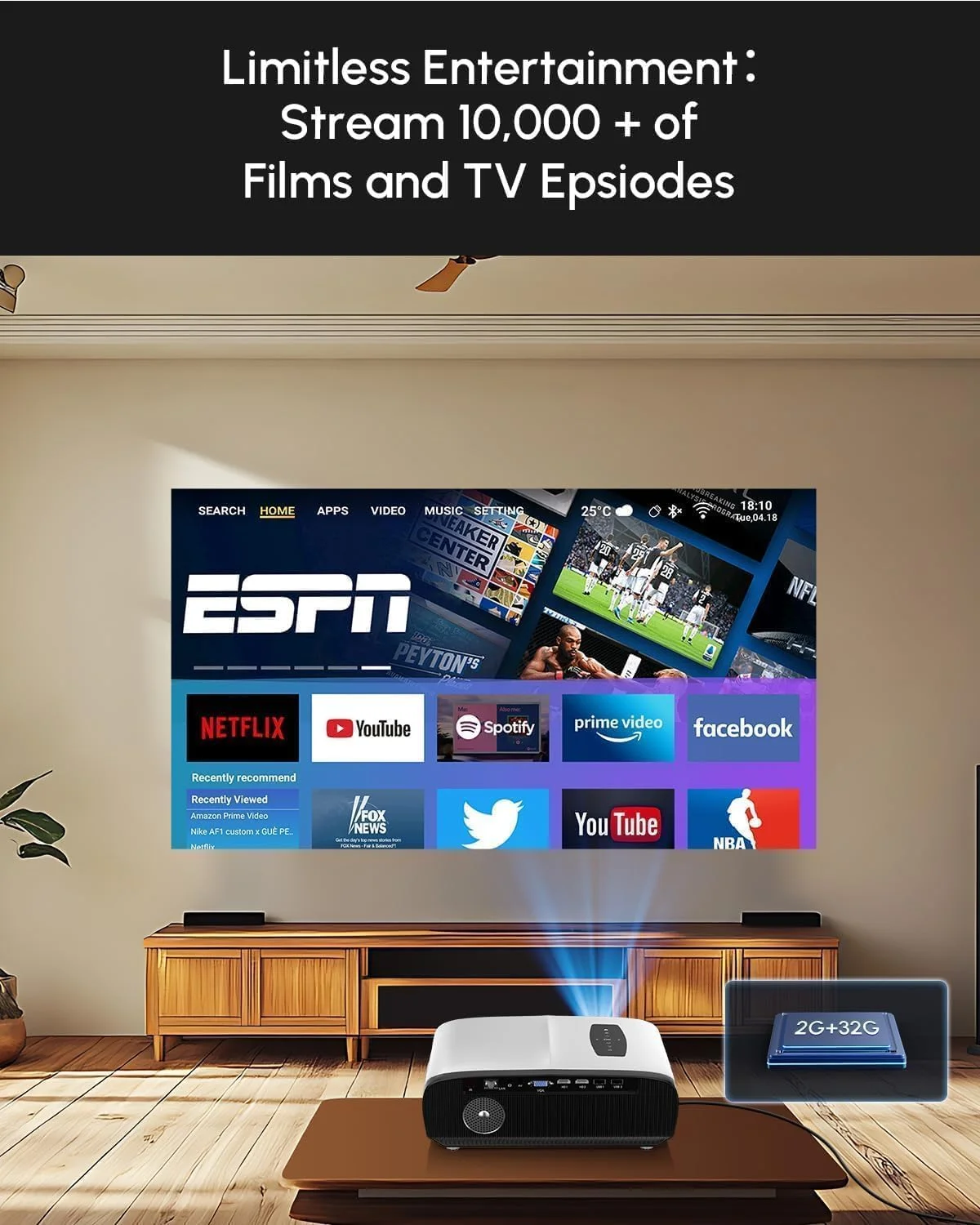 پروژکتور سینمای خانگی 4K UHD با روشنایی 1350 انسی لومن مناسب استفاده در روز، پروژکتور هوشمند اندروید 4K با WiFi6 بلوتوث 5.2، NFC، HDMI ARC برای فیلم در فضای باز، اتاق خواب، بازی های ویدیویی، تلفن های هوشمند، نتفلیکس و یوتیوب داخلی پروژکتور سینمای خانگی 4K UHD با روشنایی 1350 انسی لومن مناسب استفاده در روز، پروژکتور هوشمند اندروید 4K با WiFi6 بلوتوث 5.2، NFC، HDMI ARC برای فیلم در فضای باز، اتاق خواب، بازی های ویدیویی، تلفن های هوشمند، نتفلیکس و یوتیوب داخلی