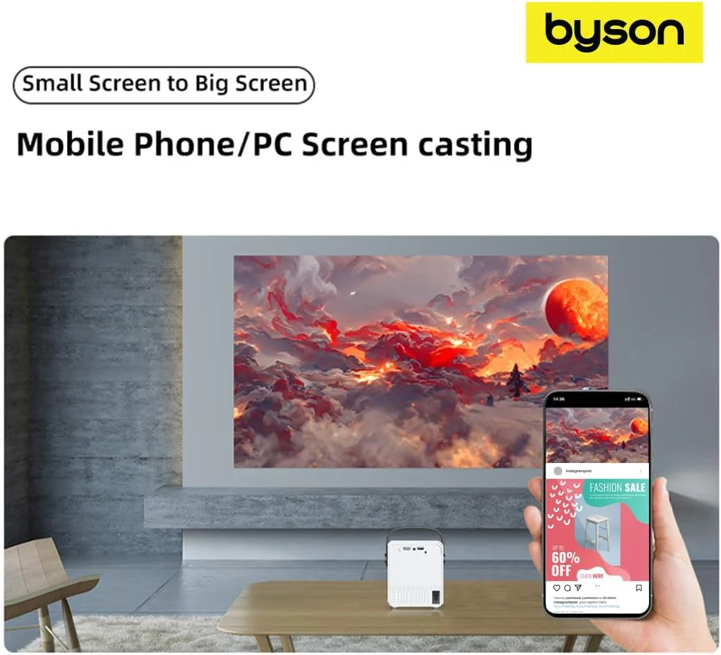 پروژکتور فول اچ دی بایسون لوما با اندروید 11، وای فای 5G، نمایشگر 50-120 اینچی، HDR، ریموت و سه پایه - سینمای خانگی، ارائه اداری و استفاده در فضای باز، پروژکتور مینی هوشمند بی سیم