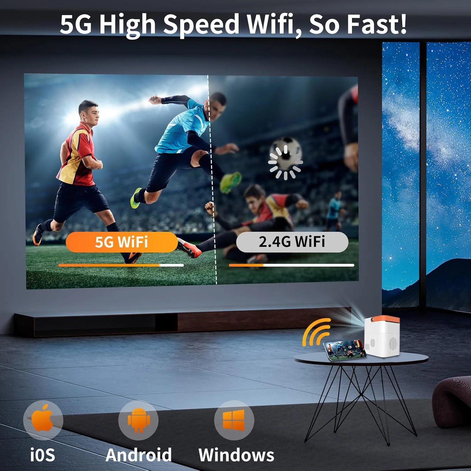 مینی پروژکتور [اندروید 13.0/فوکوس الکتریکی] با WiFi 6 و BT 5.3، پروژکتور فیلم 12000LUX، پروژکتور ویدئویی Full HD 1080P، سینمای خانگی S1