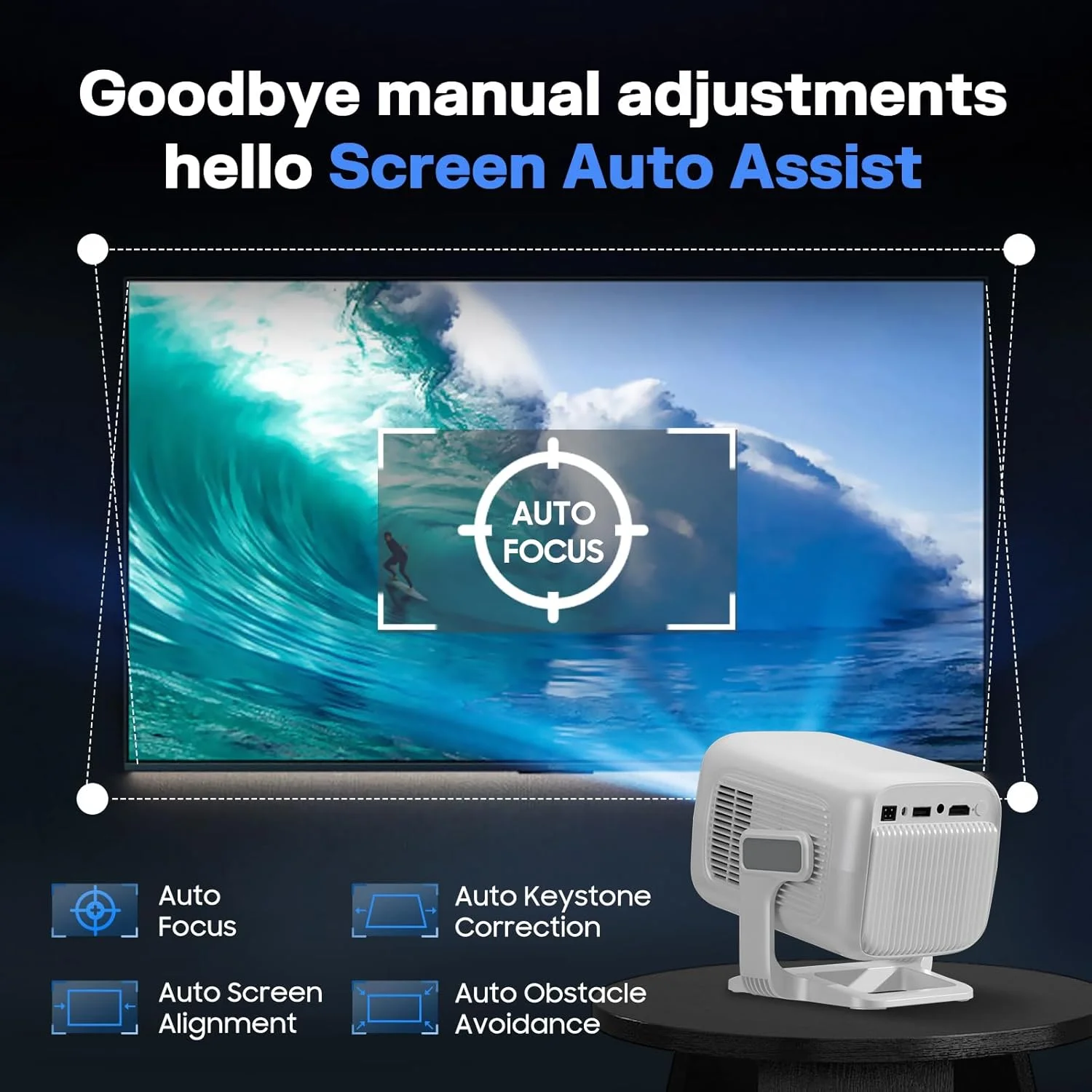 پروژکتور مینی [برنامه داخلی] فوکوس خودکار پروژکتور LED قابل حمل صفحه نمایش 4K UHD WiFi 6 BT5.2 سینمای خانگی Keystone سازگار با iOS/Android/TV Stick/PS5/Xbox تاخیر کم چرخش 180 درجه