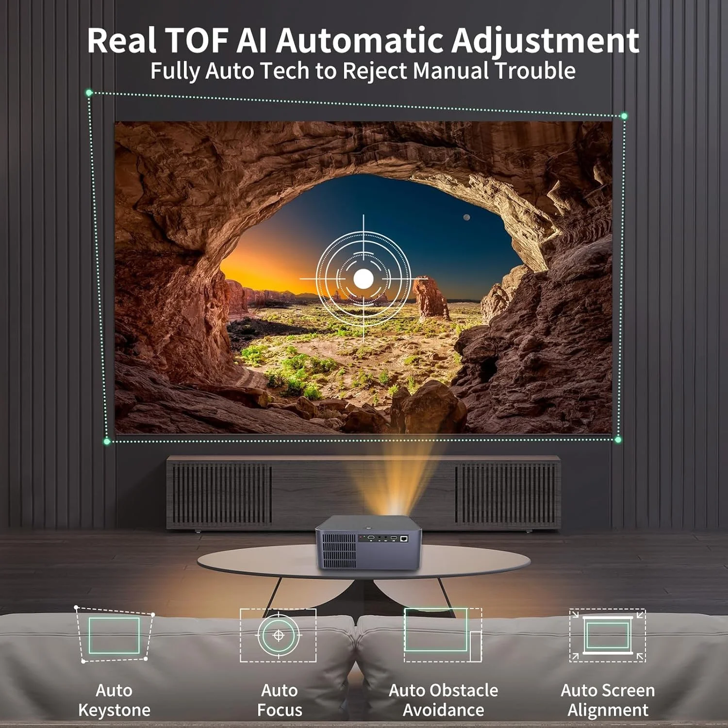 پروژکتور دارای مجوز نتفلیکس [1200 ANSI] با WiFi 6 و بلوتوث دو طرفه، تلویزیون هوشمند و تنظیم خودکار هوش مصنوعی، پروژکتور فیلم خانگی Native 1080P با صفحه نمایش 300 اینچی