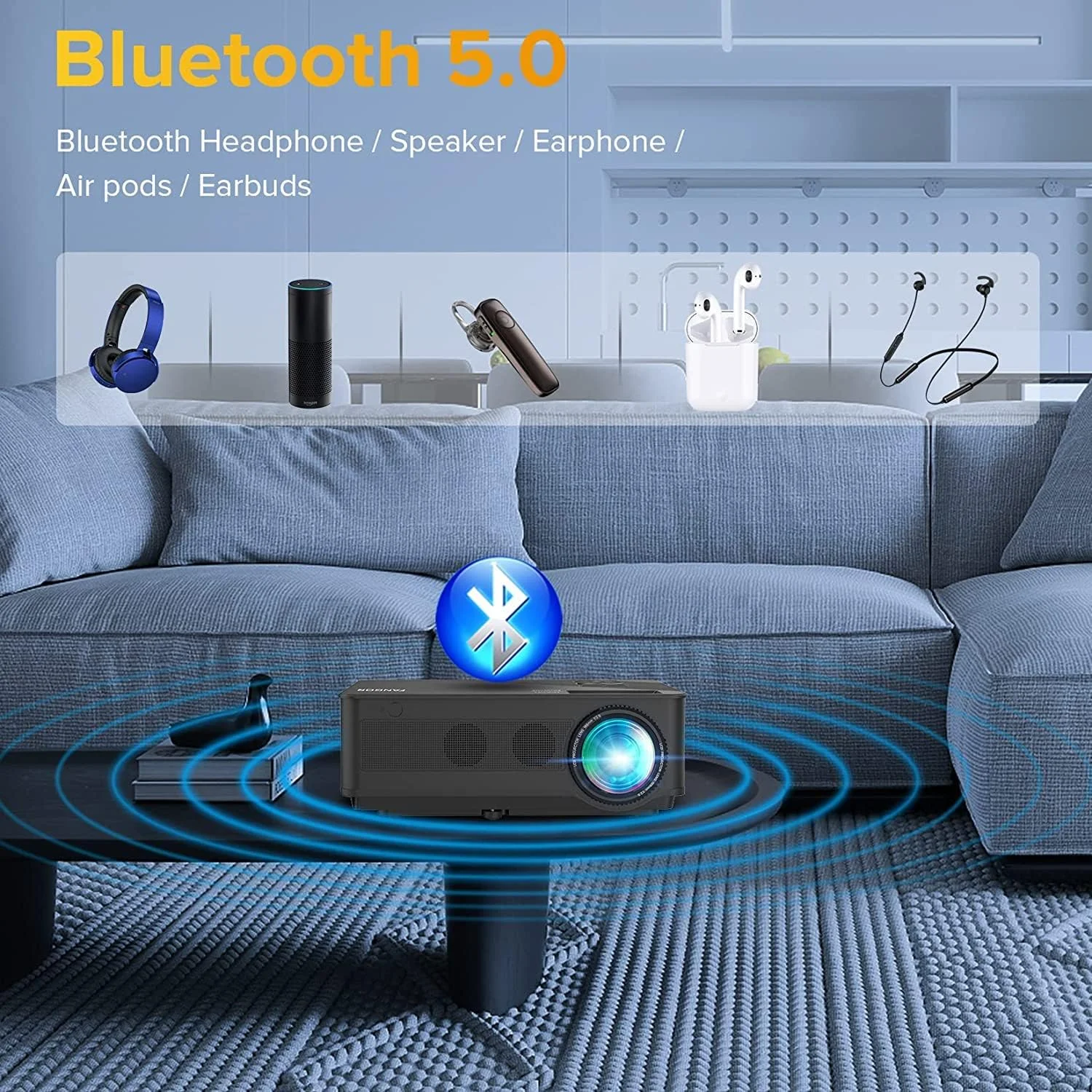 پروژکتور بلوتوث وای فای FANGOR - پروژکتور فیلم 1080P Native HD در فضای باز با پشتیبانی از صفحه نمایش 300 اینچی، استریو HiFi برای تلفن هوشمند، DVD، لپ تاپ، PS4 پروژکتور بلوتوث وای فای FANGOR - پروژکتور فیلم 1080P Native HD در فضای باز با پشتیبانی از صفحه نمایش 300 اینچی، استریو HiFi برای تلفن هوشمند، DVD، لپ تاپ، PS4