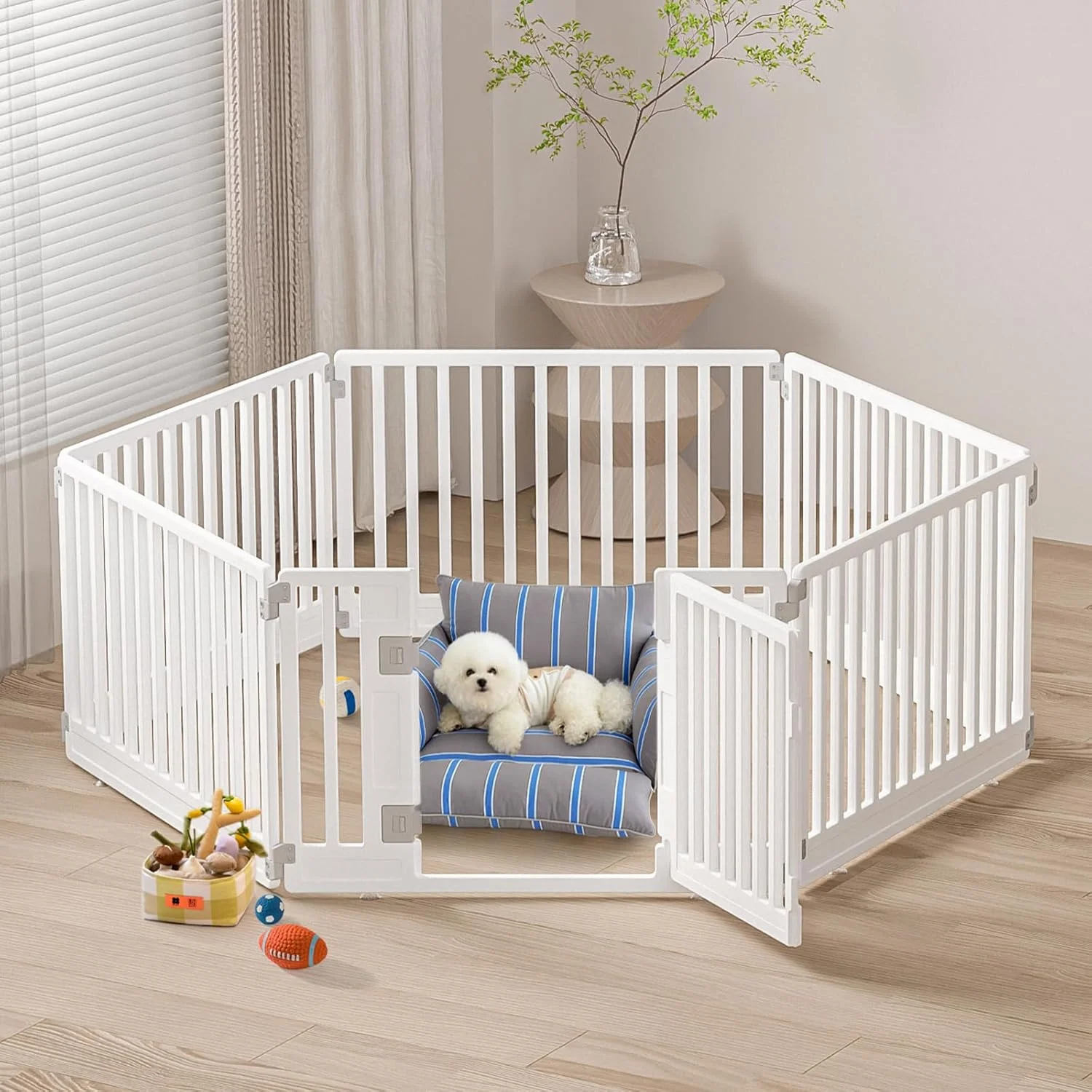 محوطه بازی توله سگ Gupamiga، محوطه بازی سگ تاشو با درب، محوطه بازی توله سگ برای خانه، محکم و صاف، نصب آسان، سفید (178 x 153 سانتی متر)
