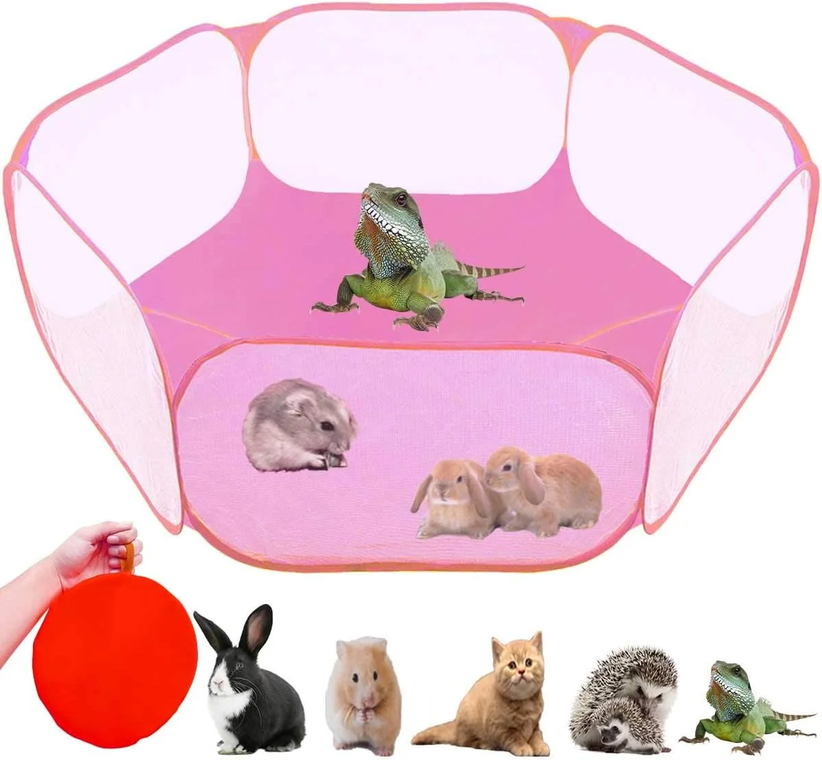 چادر حیوانات کوچک GABraden، قفس خزندگان، محوطه بازی تنفسی شفاف برای حیوانات خانگی، حصار ورزشی بازشو در فضای باز/داخلی، حصار حیاط قابل حمل (صورتی)