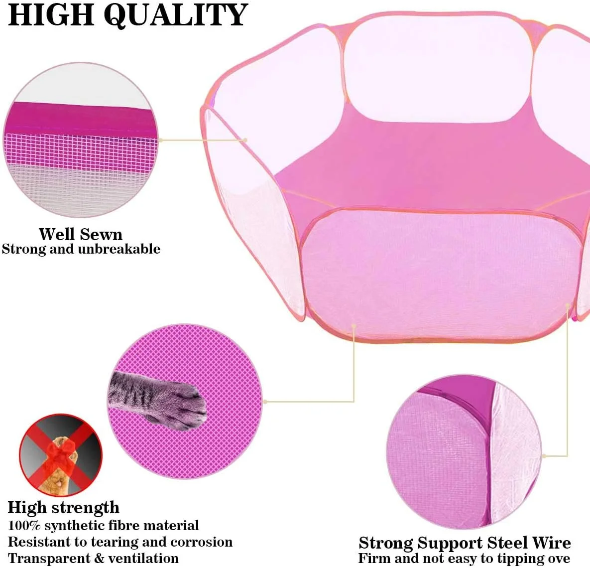 چادر حیوانات کوچک GABraden، قفس خزندگان، محوطه بازی تنفسی شفاف برای حیوانات خانگی، حصار ورزشی بازشو در فضای باز/داخلی، حصار حیاط قابل حمل (صورتی)
