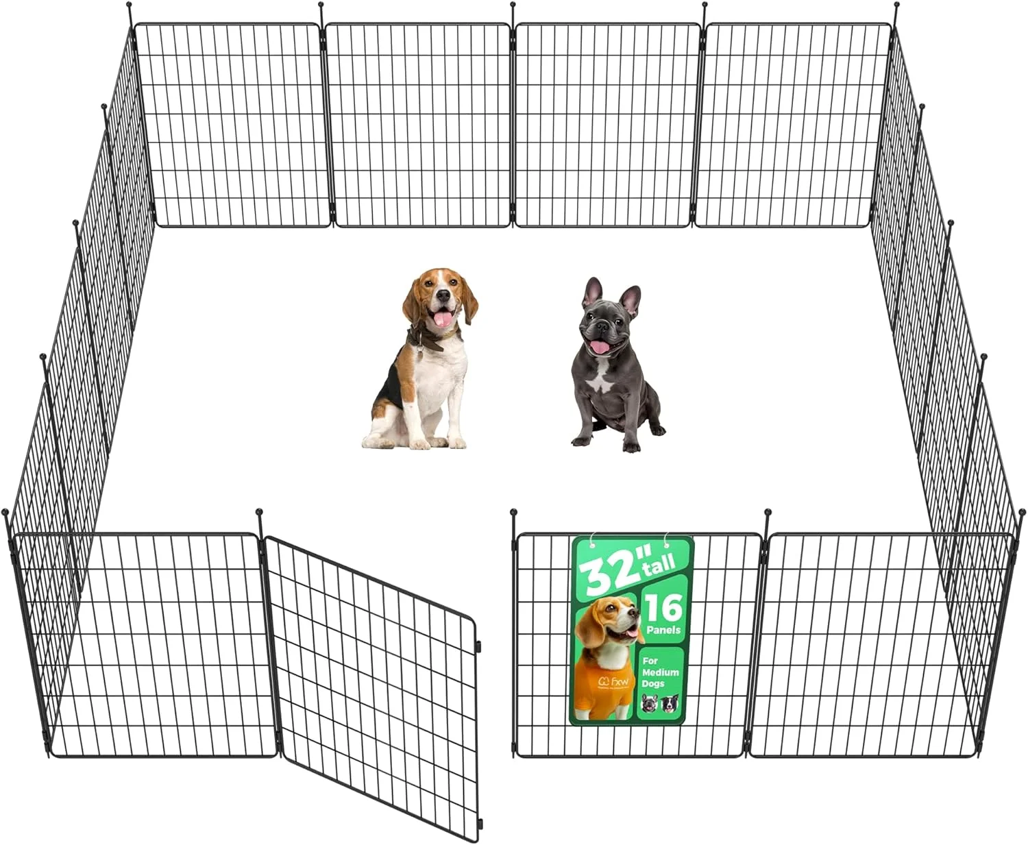 محوطه بازی سگ FXW MiniPaws مخصوص توله سگ ها/سگ های کوچک، محوطه سگ قابل گسترش برای استفاده در داخل/خارج از منزل، 32 اینچ 16 پنل