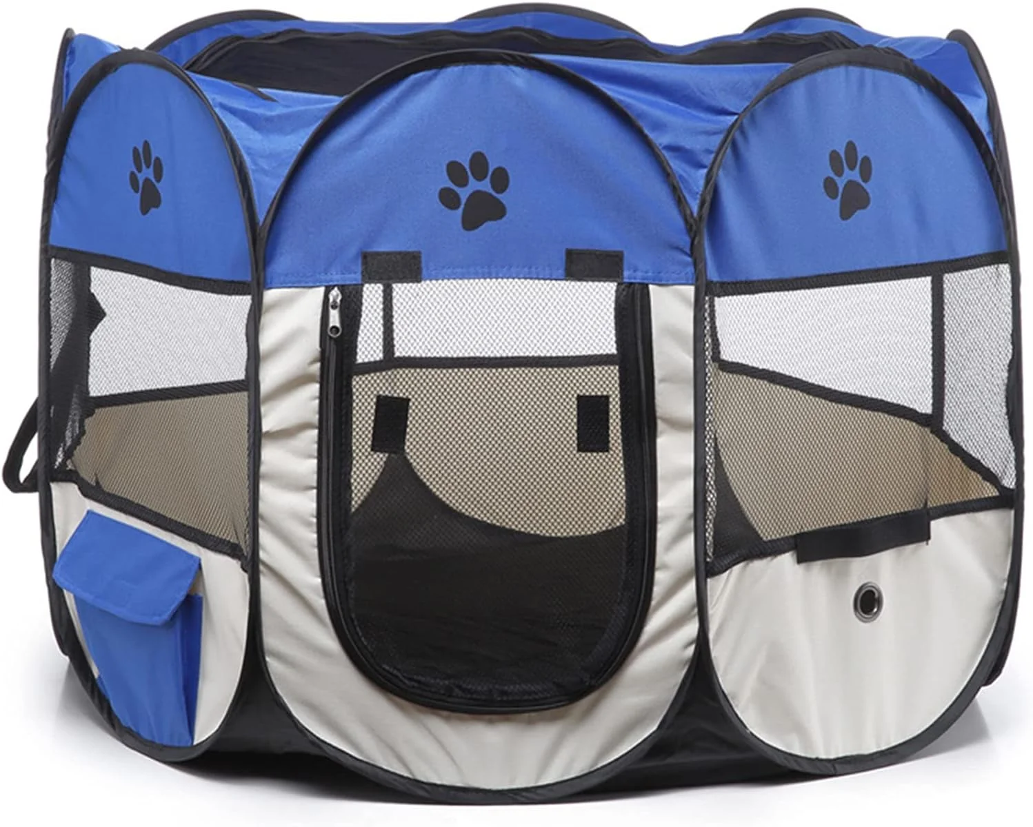 محوطه بازی تاشو نرم حیوانات خانگی 2 در، محوطه بازی تاشو قابل حمل حیوانات خانگی، قفس تمرینی سگ با پنل های مشبک برای توله سگ یورکی گربه خرگوش، مناسب استفاده در داخل و خارج از خانه، مسافرت و کمپینگ، آبی، 72 سانتی متر