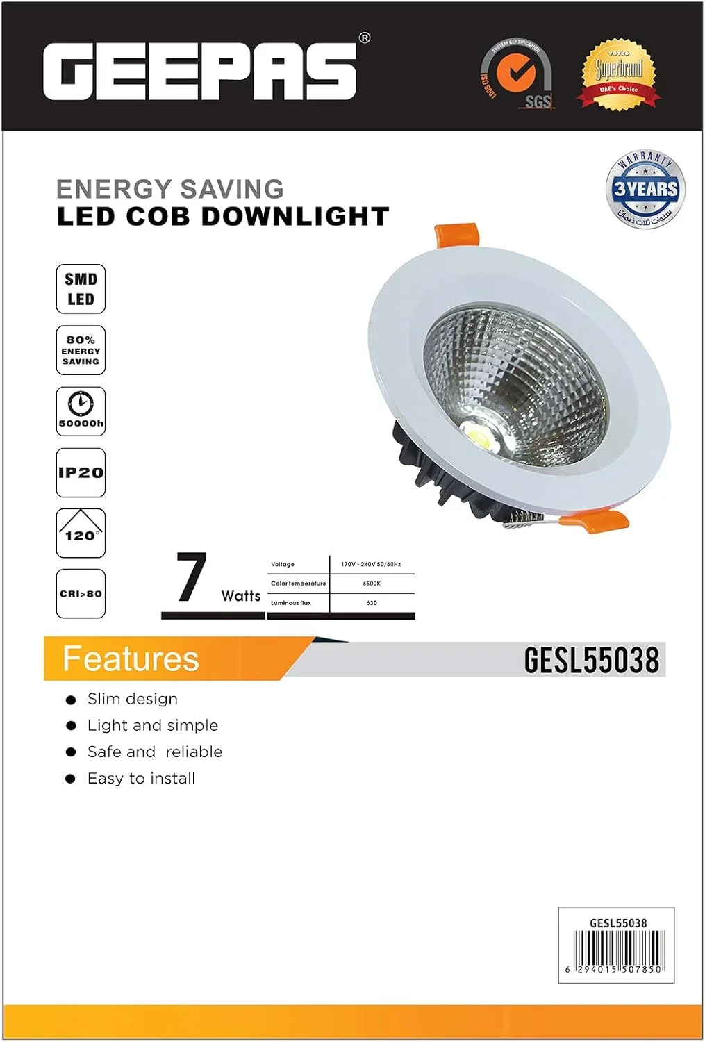 چراغ سقفی ال ای دی 7 وات گرد Geepas GESL55038