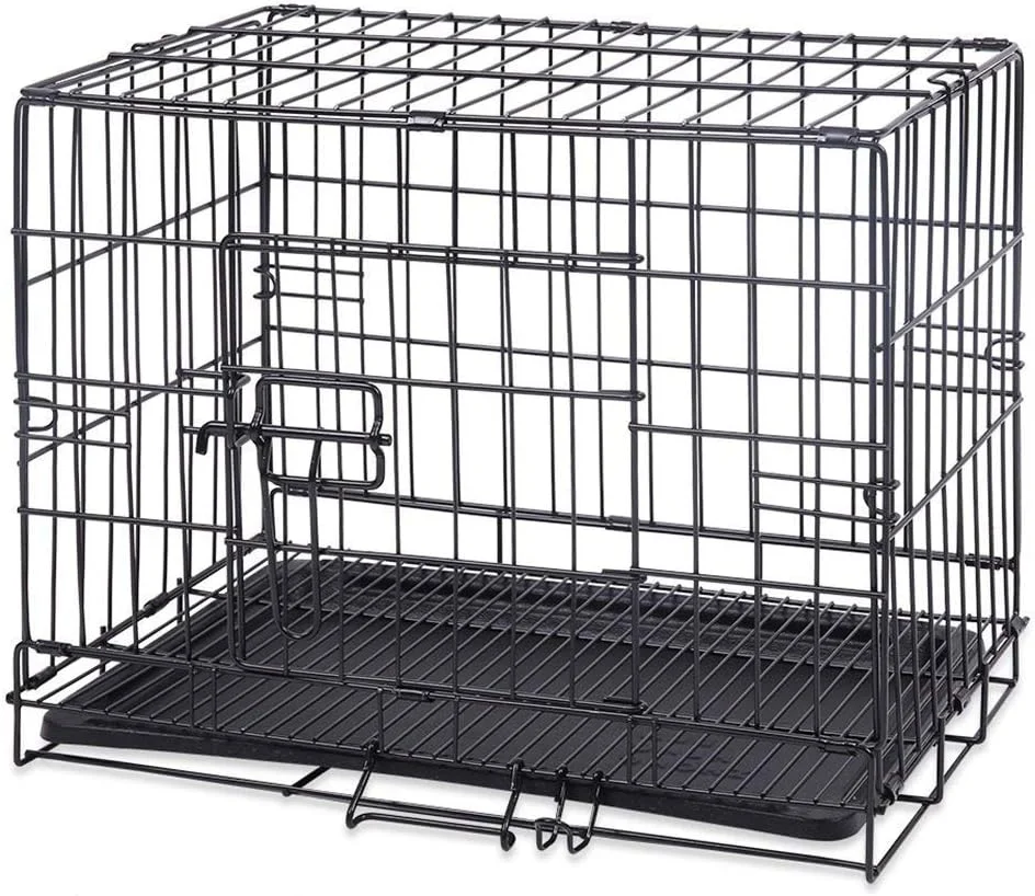 قفس تاشو فلزی بزرگ حیوانات خانگی WYJW با سینی، خانه قابل حمل فلزی سگ، توله سگ، گربه، مشکی، مناسب فضای داخلی و خارجی، تمیز کردن آسان (سایز: متوسط 75 * 48 * 56 سانتی متر)