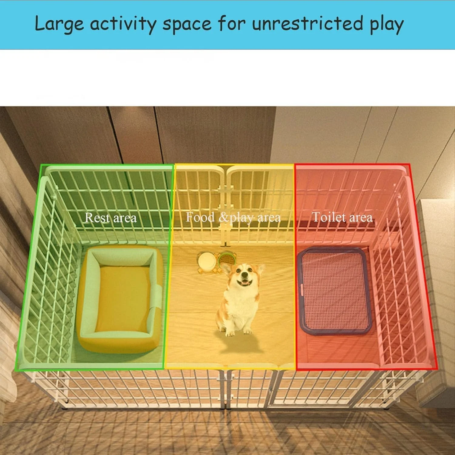 محوطه بازی فلزی سنگین فوهوم برای سگ، مناسب استفاده در داخل و خارج از خانه - محوطه بازی توله سگ با درب، محوطه فولادی ضد زنگ برای سگ های کوچک و توله سگ ها، مناسب برای خانه و حیاط، 6 پنل 47 اینچی برای توله سگ ها