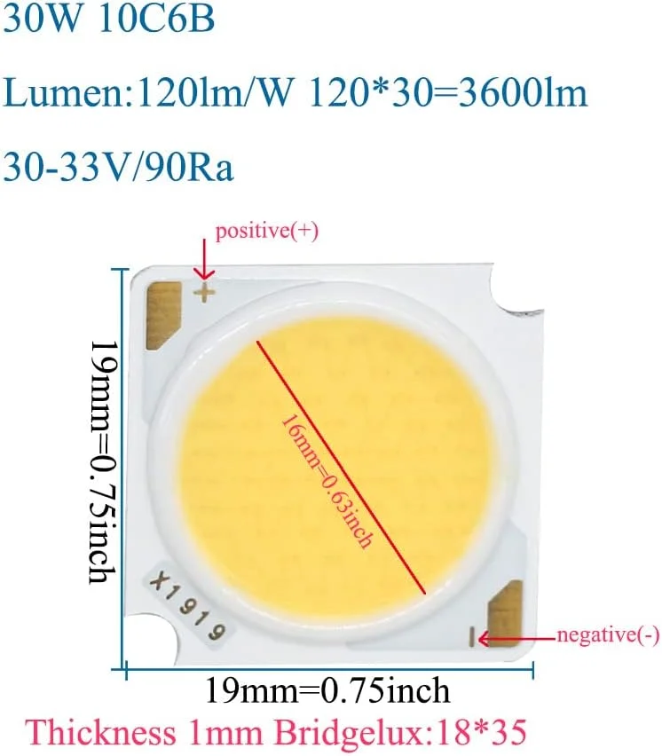 AETOOL - بسته 10 عددی LED COB با CRI≥90، دیود ساطع کننده نور LED، تراشه Bridgelux، 10 وات، 20 وات، 30 وات، 40 وات، 50 وات، 19 * 19 میلی متر برای ساخت چراغ های LED نقطه ای و چراغ های سقفی (سفید طبیعی 4000K DC30-33V) AETOOL - بسته 10 عددی LED COB با CRI≥90، دیود ساطع کننده نور LED، تراشه Bridgelux، 10 وات، 20 وات، 30 وات، 40 وات، 50 وات، 19 * 19 میلی متر برای ساخت چراغ های LED نقطه ای و چراغ های سقفی (سفید طبیعی 4000K DC30-33V)
