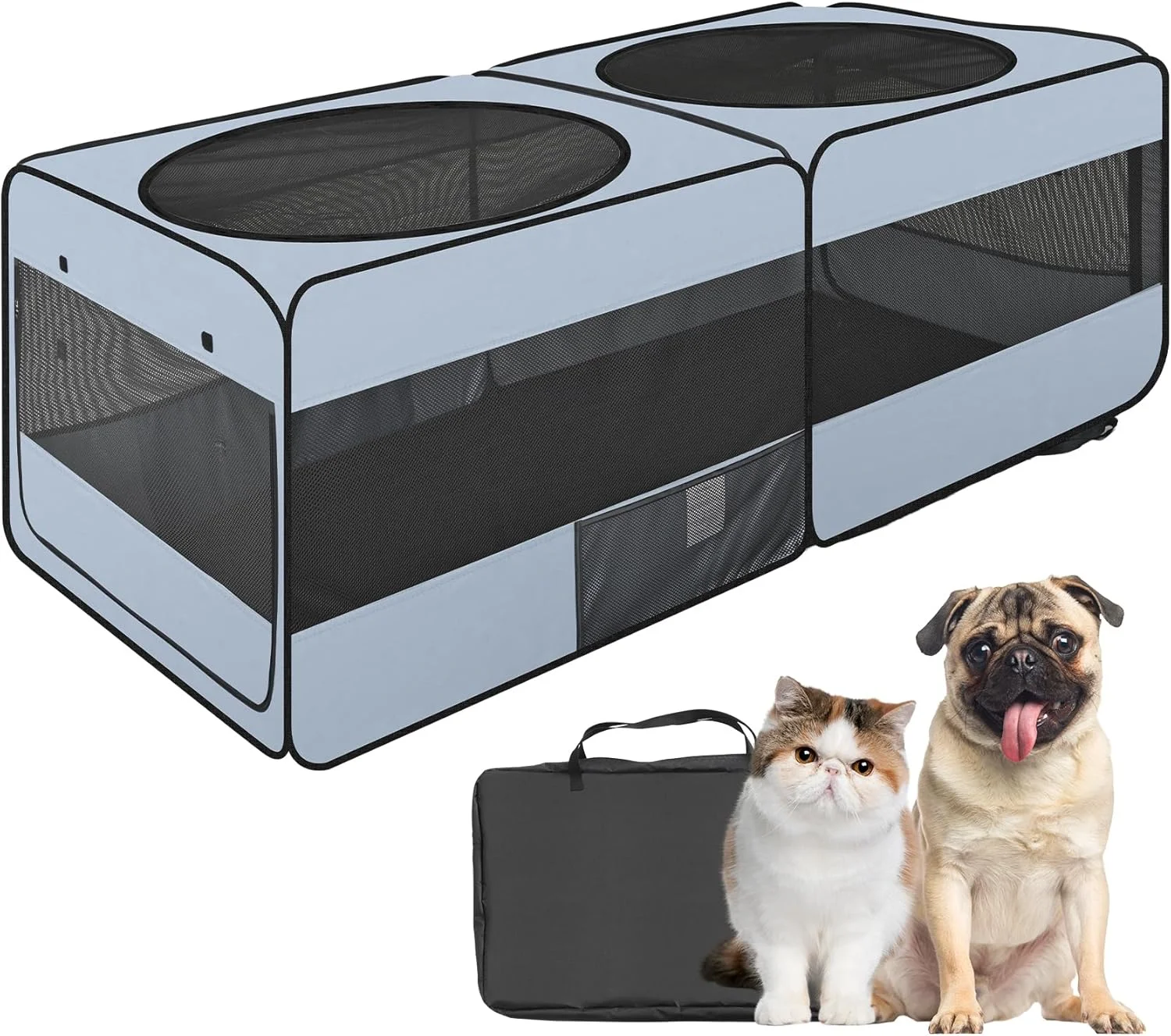 EighteenTek 2-in-1 Foldable Pet Playpen for Dogs and Cats, Lightweight Portable Dog Playpens with Washable Pet Pee Pads and Easy Access Doors, Indoor Outdoor Pet Play Pen, (Medium, 58" x 30" x 24")