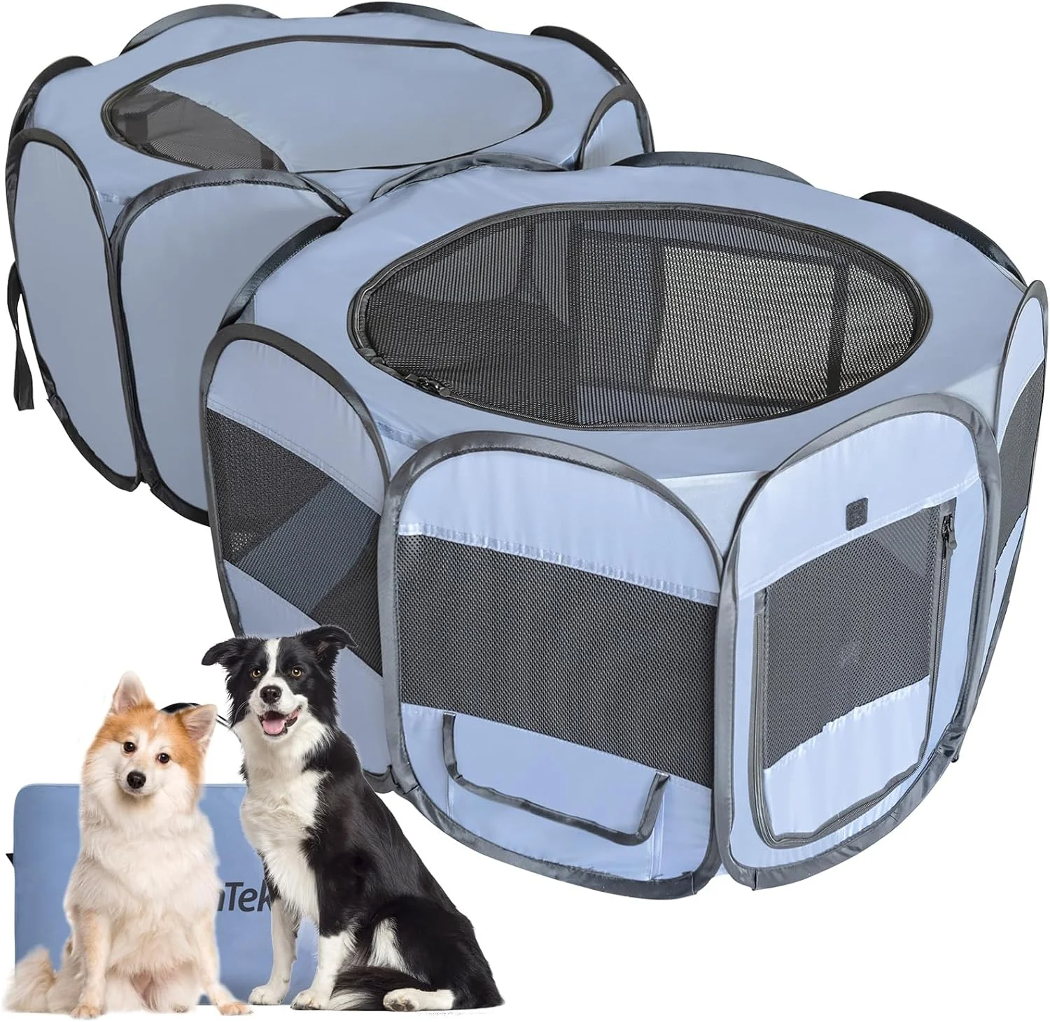 EighteenTek Puppy Playpen - Portable Cat Playpen - Collapsible Dog Crates for Small Dogs - Condo for Dog Cat Kitten Outdoor Indoor Play Tent Double Room