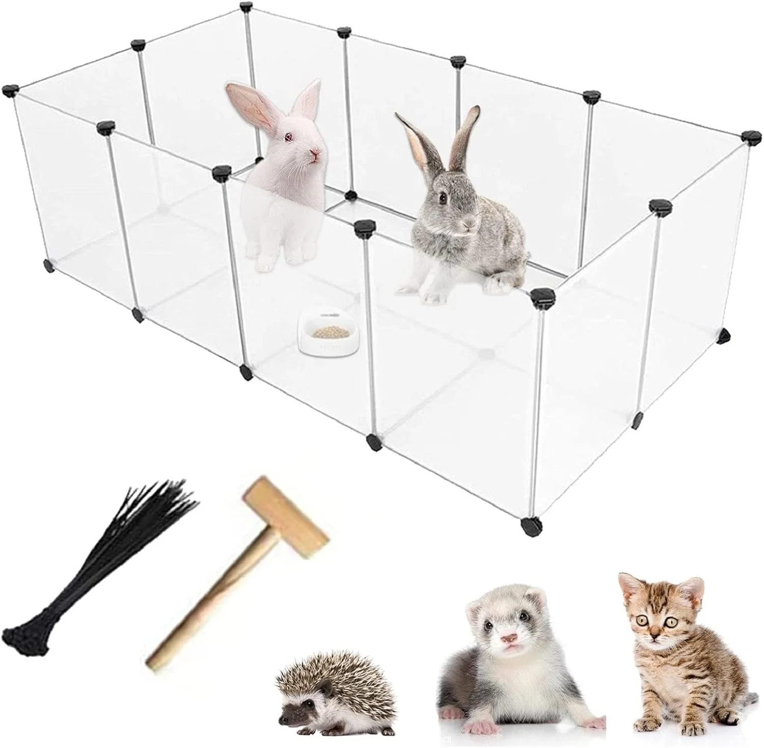 محوطه بازی حیوانات خانگی EdirFtra، محوطه بازی پلاستیکی برای حیوانات کوچک، قفس DIY، محوطه حیاط، حصار داخلی و خارجی برای گربه، خوکچه هندی، جوجه تیغی، بچه گربه، موش