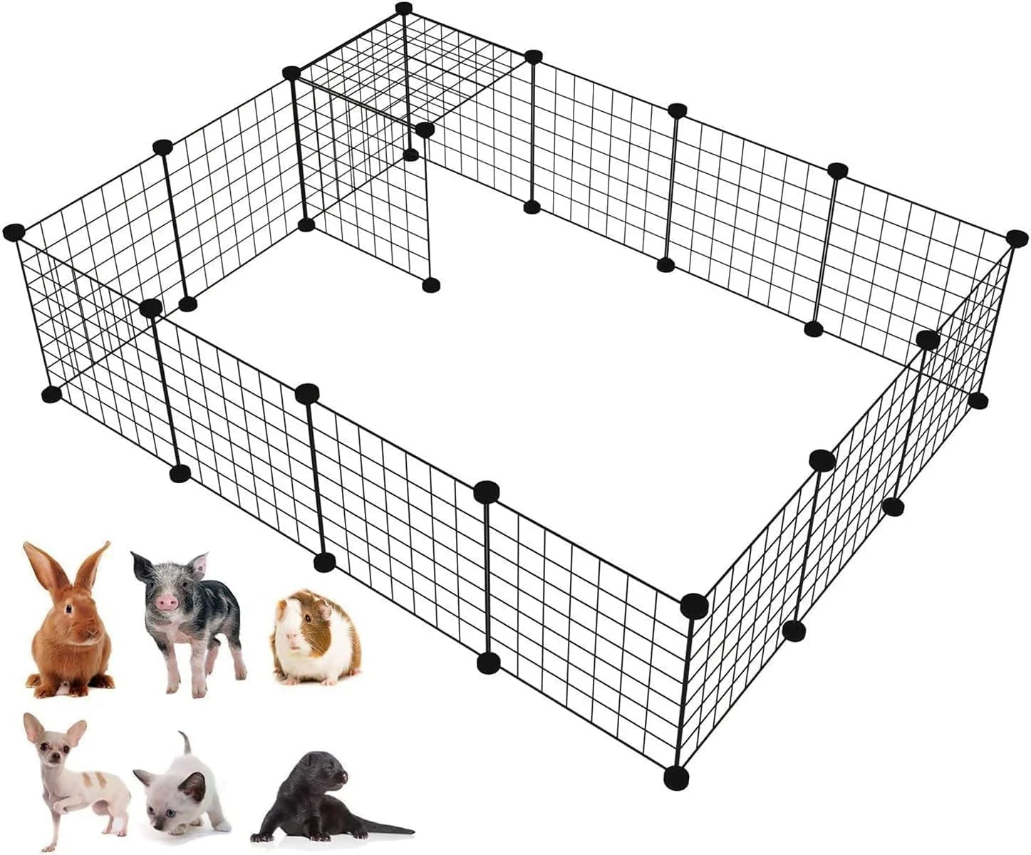 دوبکارت حصار حیوانات خانگی، 12 قطعه حصار بازی فلزی سیمی DIY، 35 * 35 سانتی متر محوطه بازی حامل حیوانات خانگی برای حیوانات خانگی کوچک - خرگوش، توله سگ، محصولات حیوانات خانگی قفس قابل حمل داخلی و خارجی