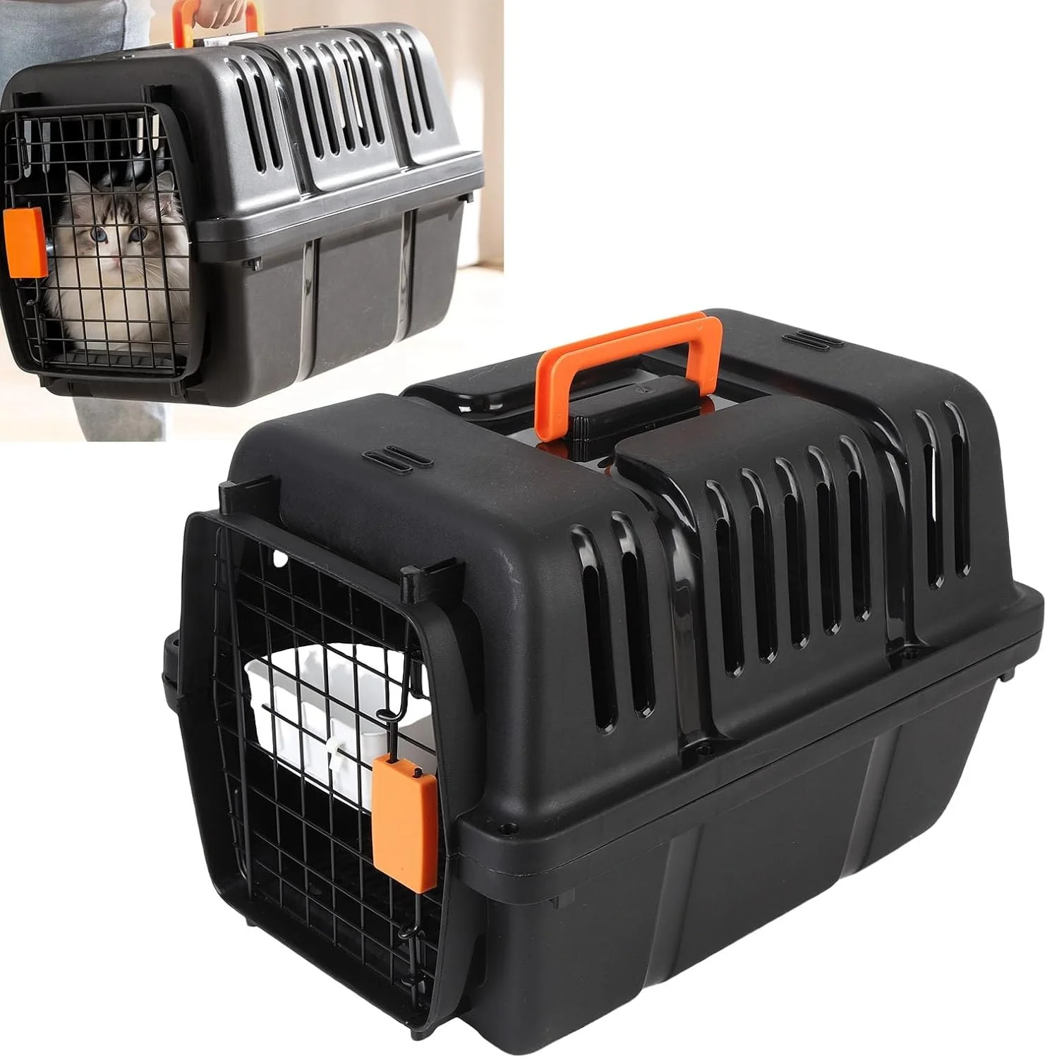 باکس حمل سگ پلاستیکی جیاوو، باکس حمل گربه سبک و قابل حمل برای سفرهای آرام و راحت (مشکی)