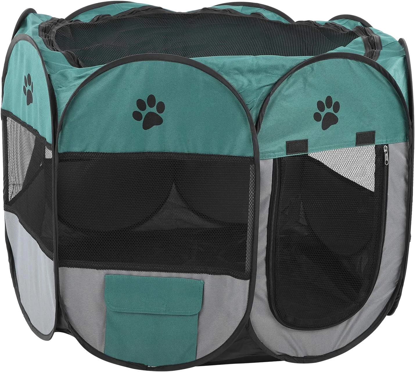 محوطه بازی تاشو حیوانات خانگی Tnfeeon، چادر پارچه ای قابل حمل برای سگ ها و گربه ها، محوطه بازی سبک وزن داخلی و خارجی، برای مسافرت و کمپینگ (XBD82 سبز خاکستری بدون کتری اسباب بازی M)