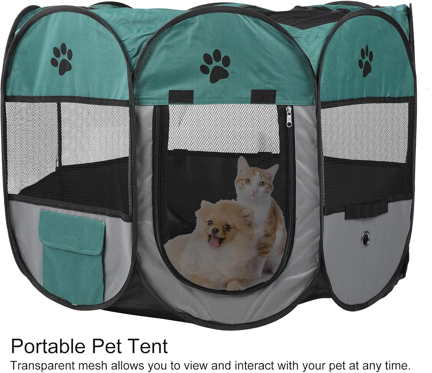 محوطه بازی تاشو حیوانات خانگی Tnfeeon، چادر پارچه ای قابل حمل برای سگ ها و گربه ها، محوطه بازی سبک وزن داخلی و خارجی، برای مسافرت و کمپینگ (XBD82 سبز خاکستری بدون کتری اسباب بازی M)