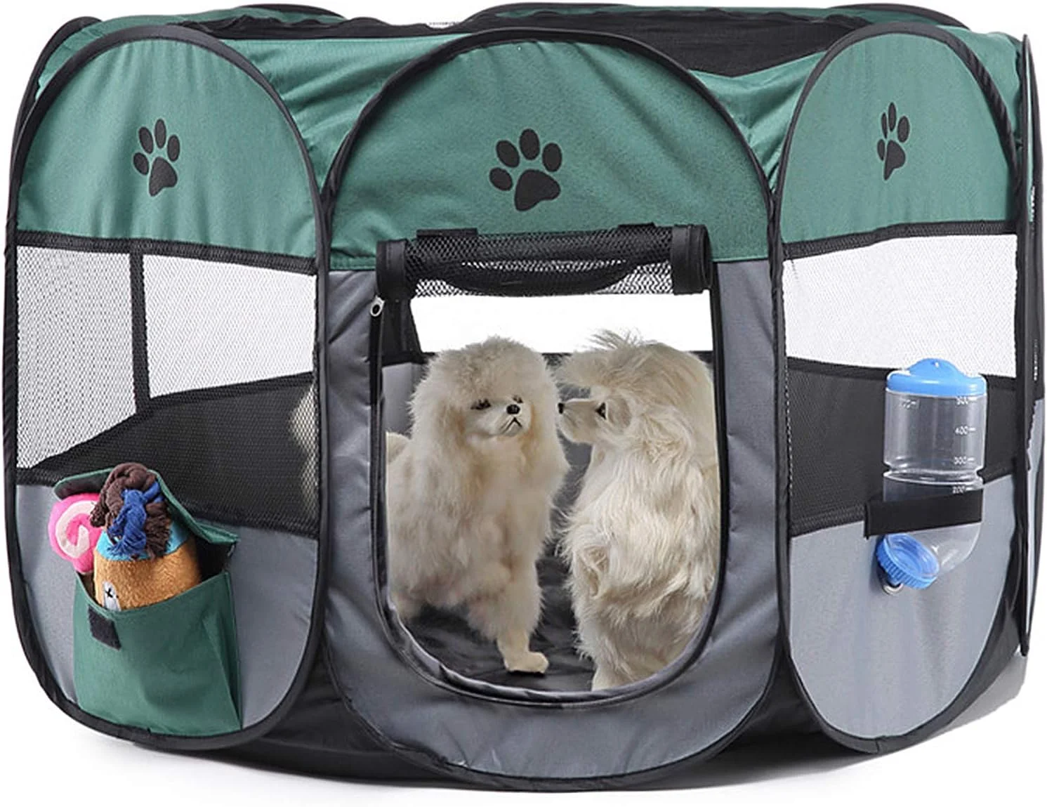 محوطه بازی تاشو حیوانات خانگی Tnfeeon، چادر پارچه ای قابل حمل برای سگ ها و گربه ها، محوطه بازی سبک وزن داخلی و خارجی، برای مسافرت و کمپینگ (XBD82 سبز خاکستری بدون کتری اسباب بازی M)