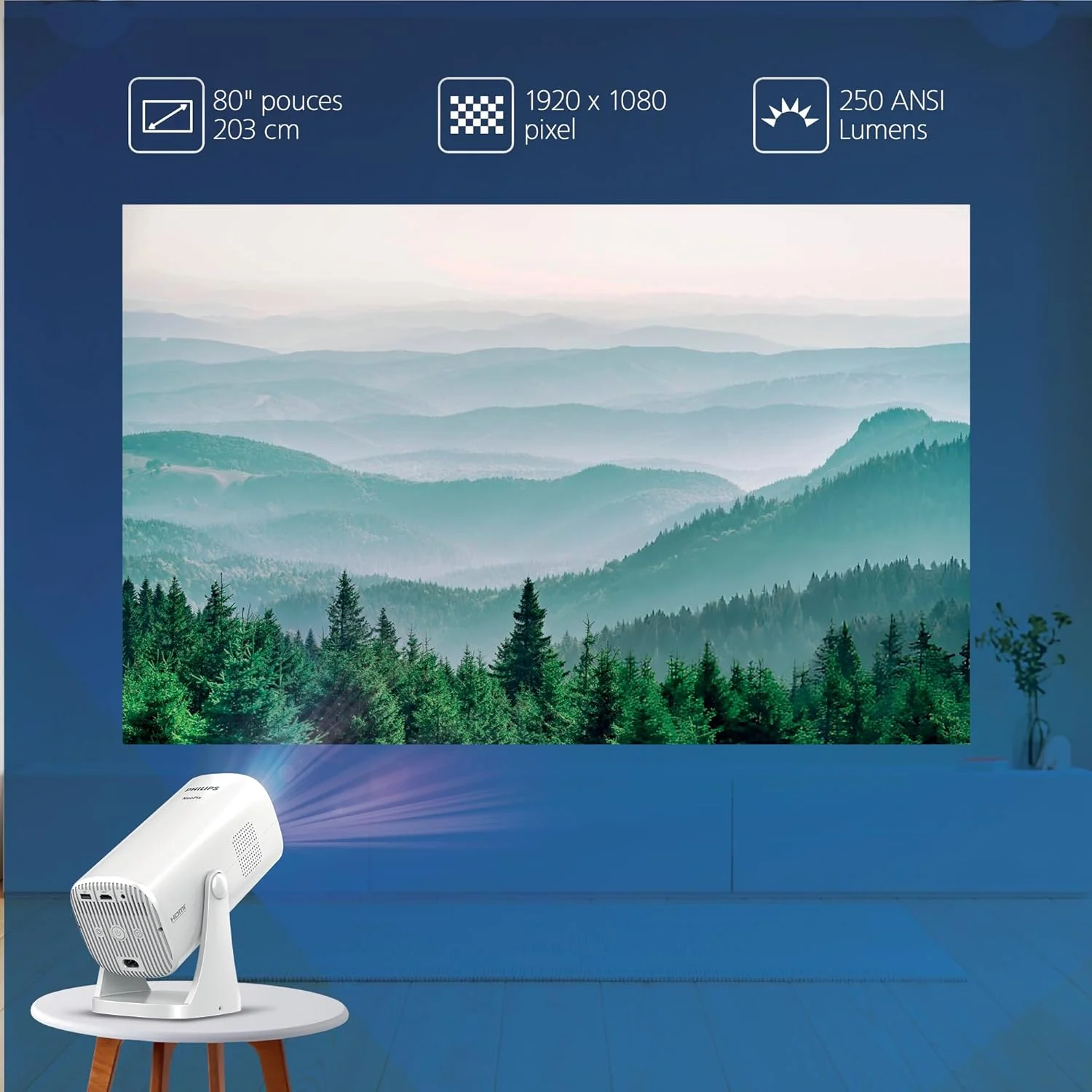 پروژکتور سینمای خانگی هوشمند Philips NeoPix 230، گزینه های مختلف تصحیح تصویر، Full HD 1080p، LuminOS، برنامه های از پیش نصب شده، سیستم صوتی یکپارچه، چراغ خواب پروژکتور سینمای خانگی هوشمند Philips NeoPix 230، گزینه های مختلف تصحیح تصویر، Full HD 1080p، LuminOS، برنامه های از پیش نصب شده، سیستم صوتی یکپارچه، چراغ خواب