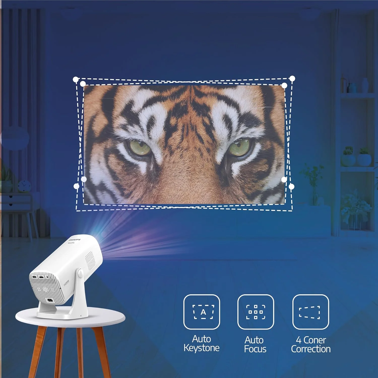 پروژکتور سینمای خانگی هوشمند Philips NeoPix 230، گزینه های مختلف تصحیح تصویر، Full HD 1080p، LuminOS، برنامه های از پیش نصب شده، سیستم صوتی یکپارچه، چراغ خواب پروژکتور سینمای خانگی هوشمند Philips NeoPix 230، گزینه های مختلف تصحیح تصویر، Full HD 1080p، LuminOS، برنامه های از پیش نصب شده، سیستم صوتی یکپارچه، چراغ خواب