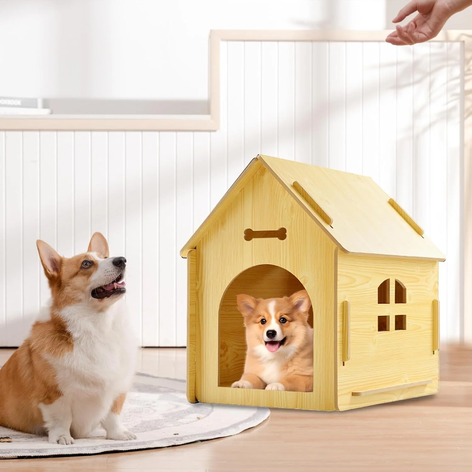 خانه سگ چوبی، کلبه ضد باران جداشدنی، خانه گربه فضای باز با پنجره - برای نژادهای بزرگ و متوسط باغ و حیاط